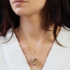 1960s Fine Stones Pearls 18 Karat Yellow Gold Crown Shape Pendant