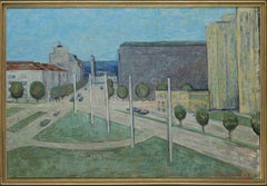 1960s Finish oil on canvas painting view of Tampere Finland