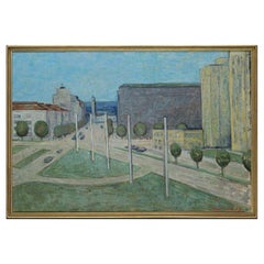 Peinture à l'huile sur toile des années 1960, vue de Tampere, Finlande
