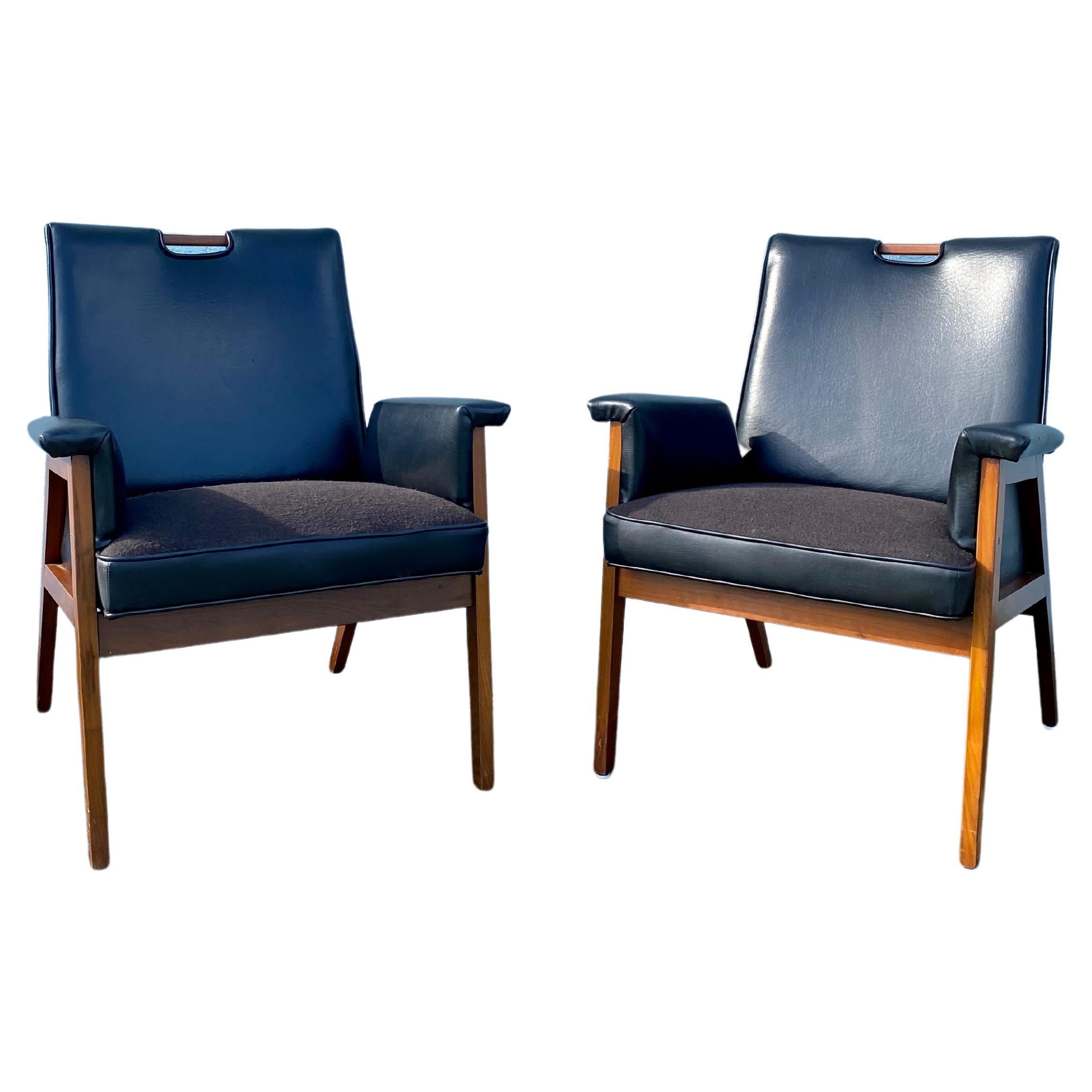 1960 Finn Julh Danish Walnut Leather Sculptural Chairs, Set of 2