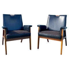 Vintage 1960s Finn Julh Danish Walnut Leather Sculptural Chairs, Set of 2
