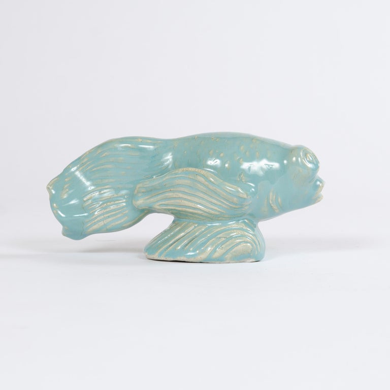 Glazed 1960s Finnish Betta Fish Sculpture by Michael Schilkin for Arabia For Sale