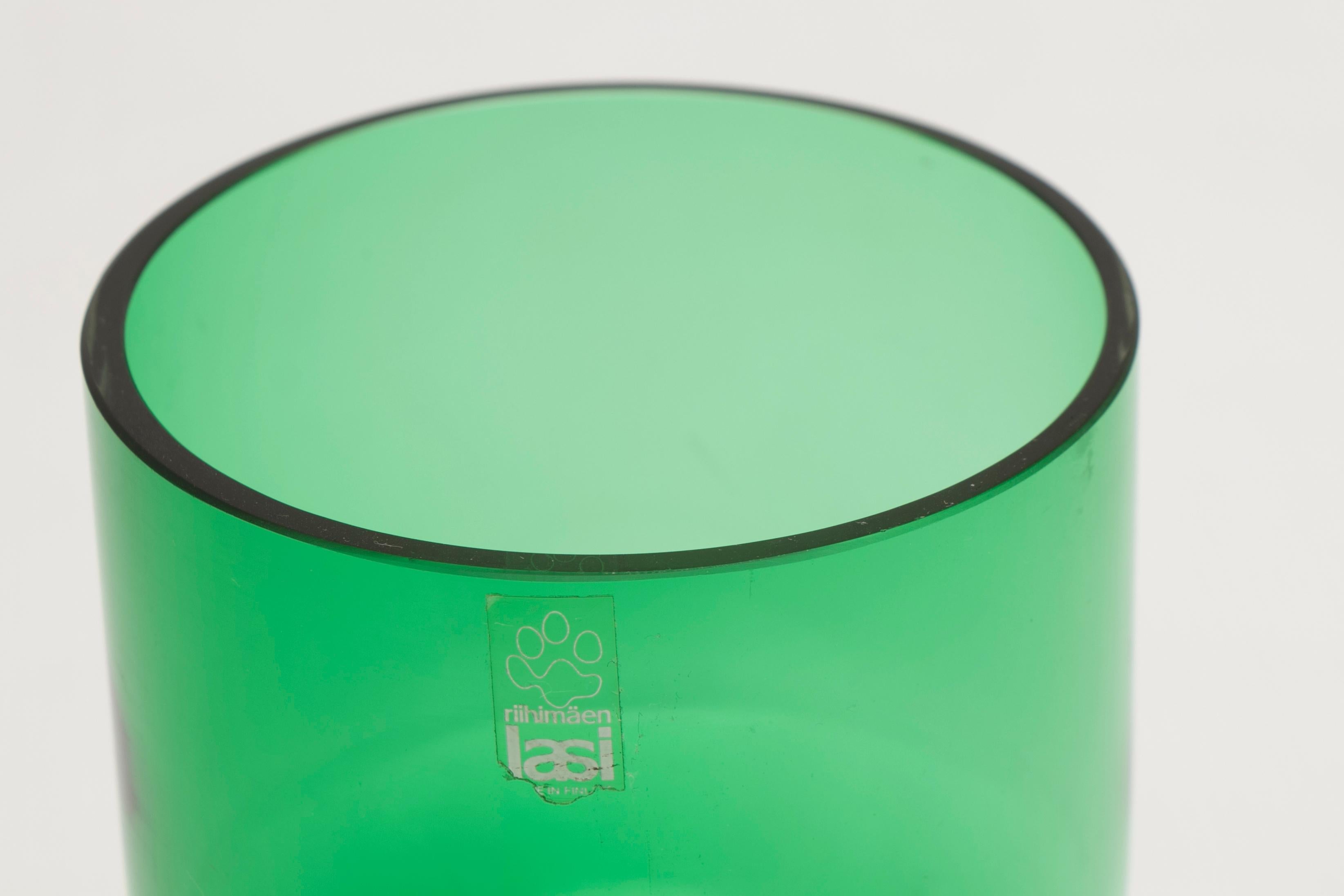 Mid-Century Modern 1960s Finnish Green Riihimaki Riihimaen Lasi Oy Riihimaki Tamara Aladin Vase