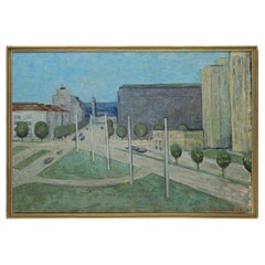 Vintage 1960s Finnish Oil on Canvas Painting view of Tampere Finland - Reino Viirilä 