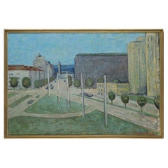 Peinture finlandaise à l'huile sur toile des années 1960 Vue de Tampere Finlande - Reino Viirilä 