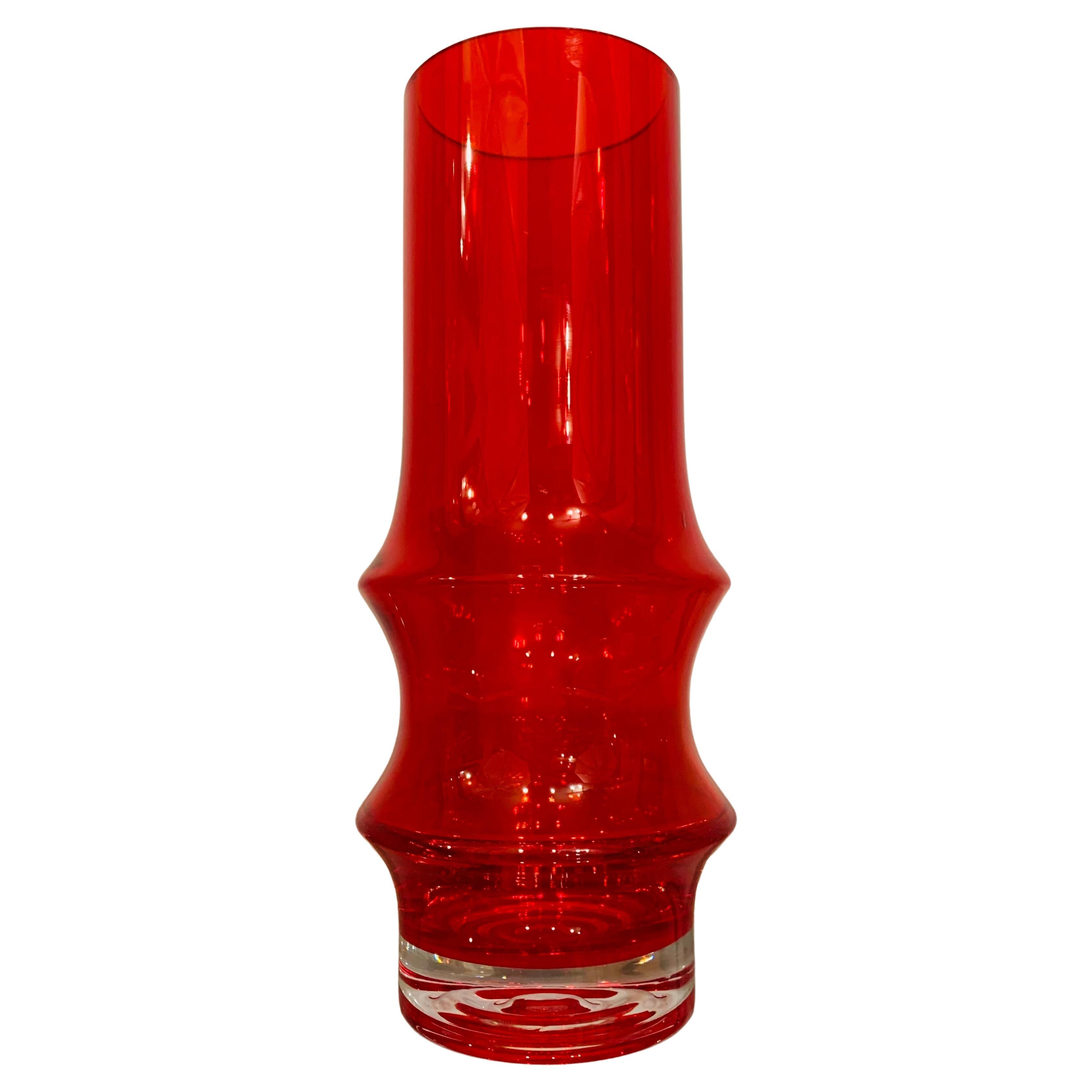 1960s Finnish Riihimaki Vibrant Ruby Red Vase Designed by Tamara Aladin