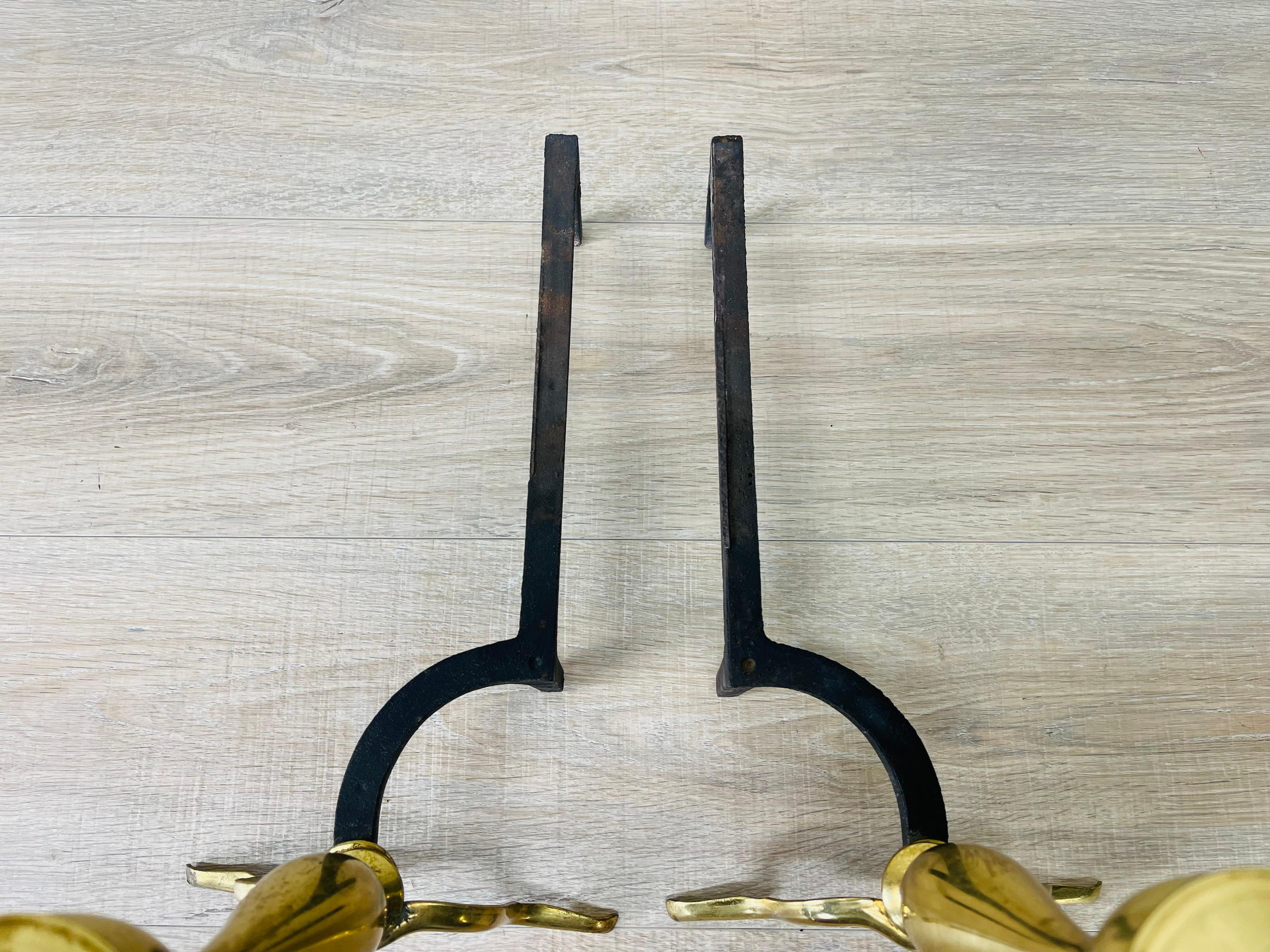Brass 1960s Fireplace Screen & Andiron Set For Sale