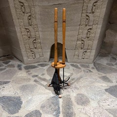 1960s Arthur Umanoff Round Fireplace Tool Set Maple Wood