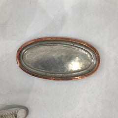 1960s Fish Platter French Oval Hammered Copper Plate Antique Vintage Midcentury