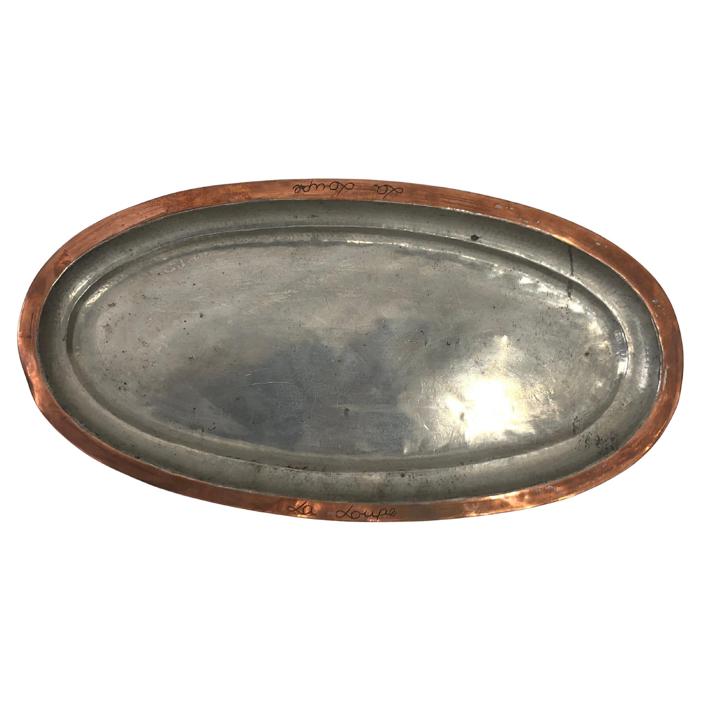 1960s Fish Platter French Oval Hammered Copper Plate Antique Vintage Midcentury en vente