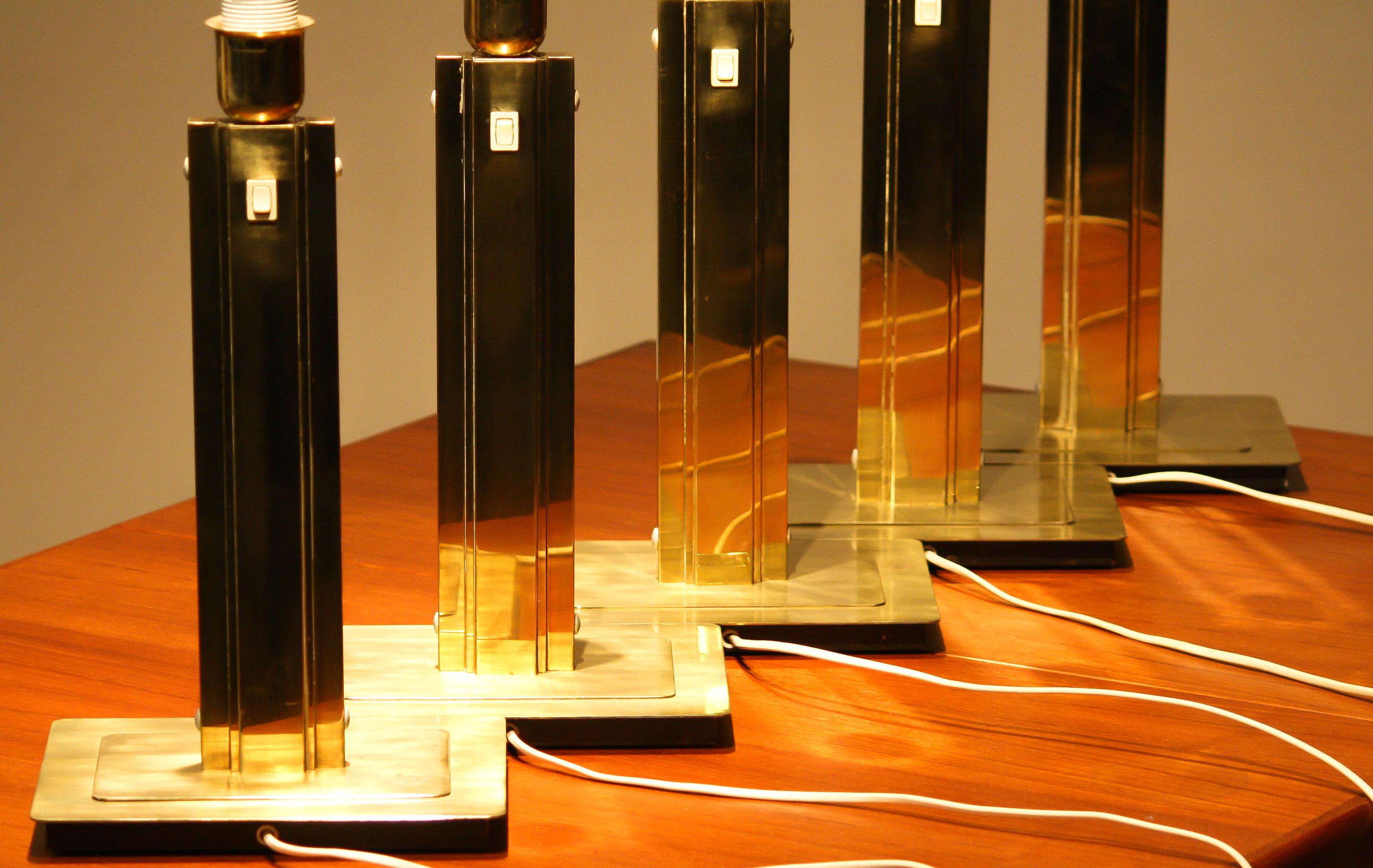 1960s, Five Art Deco Style Polished Brass Table Lamps by Örsjö, Sweden 7