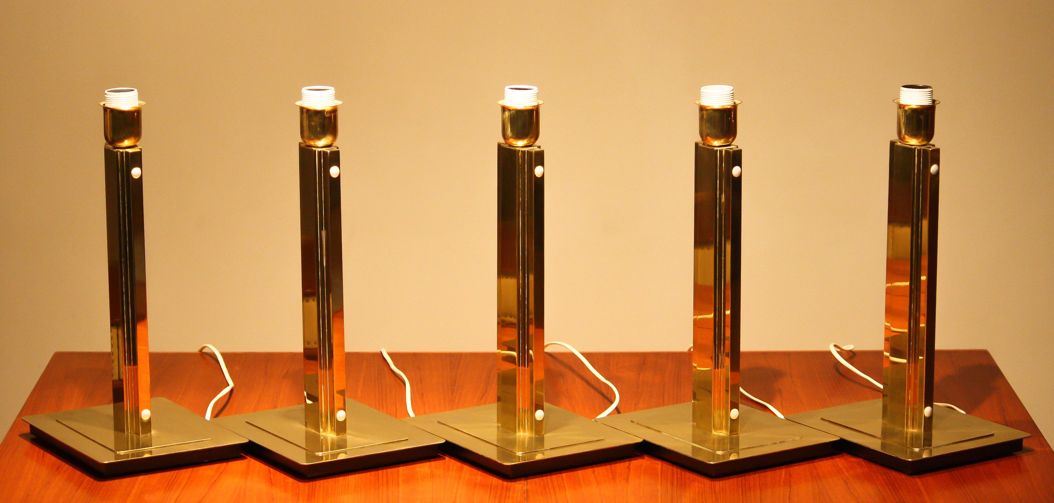 1960s, Five Art Deco Style Polished Brass Table Lamps by Örsjö, Sweden In Good Condition In Silvolde, Gelderland