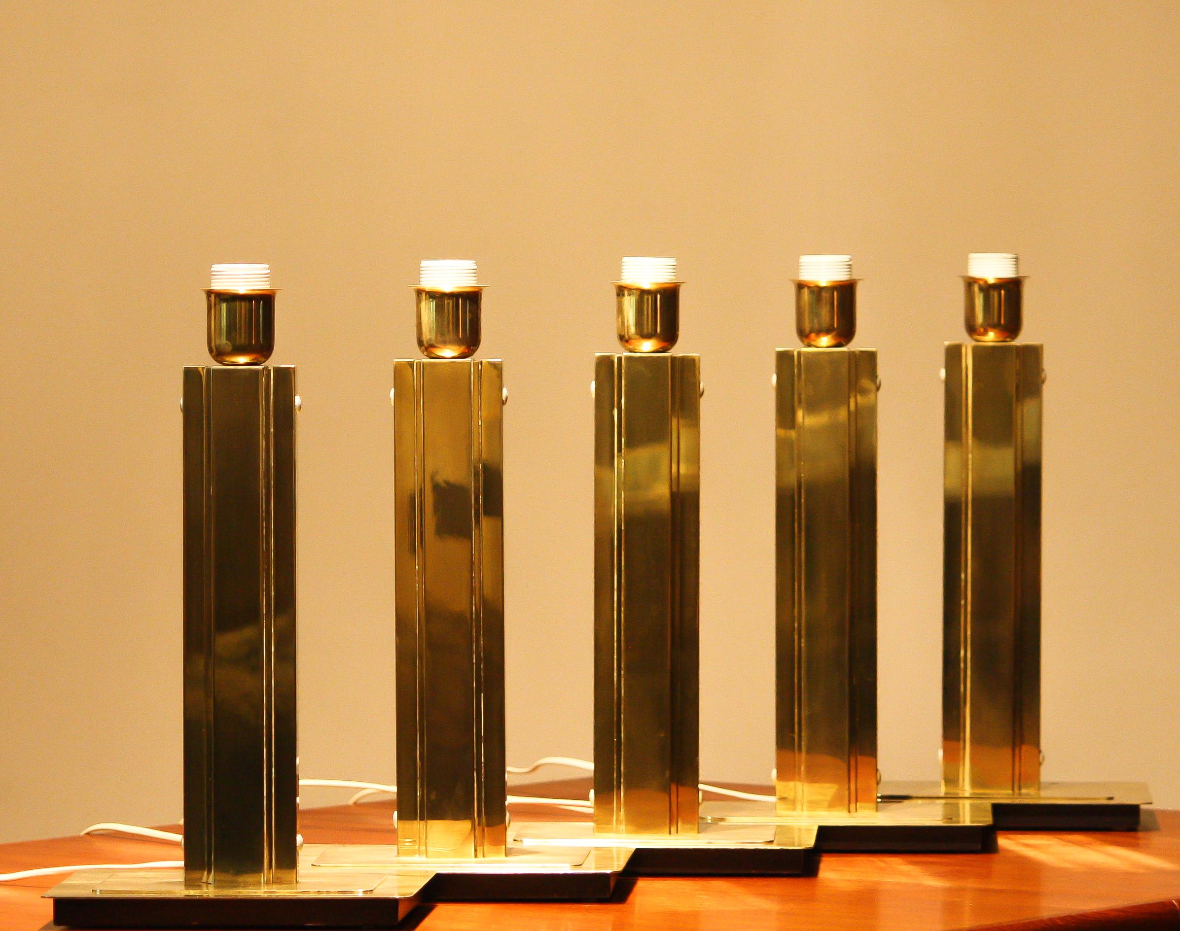 Mid-20th Century 1960s, Five Art Deco Style Polished Brass Table Lamps by Örsjö, Sweden