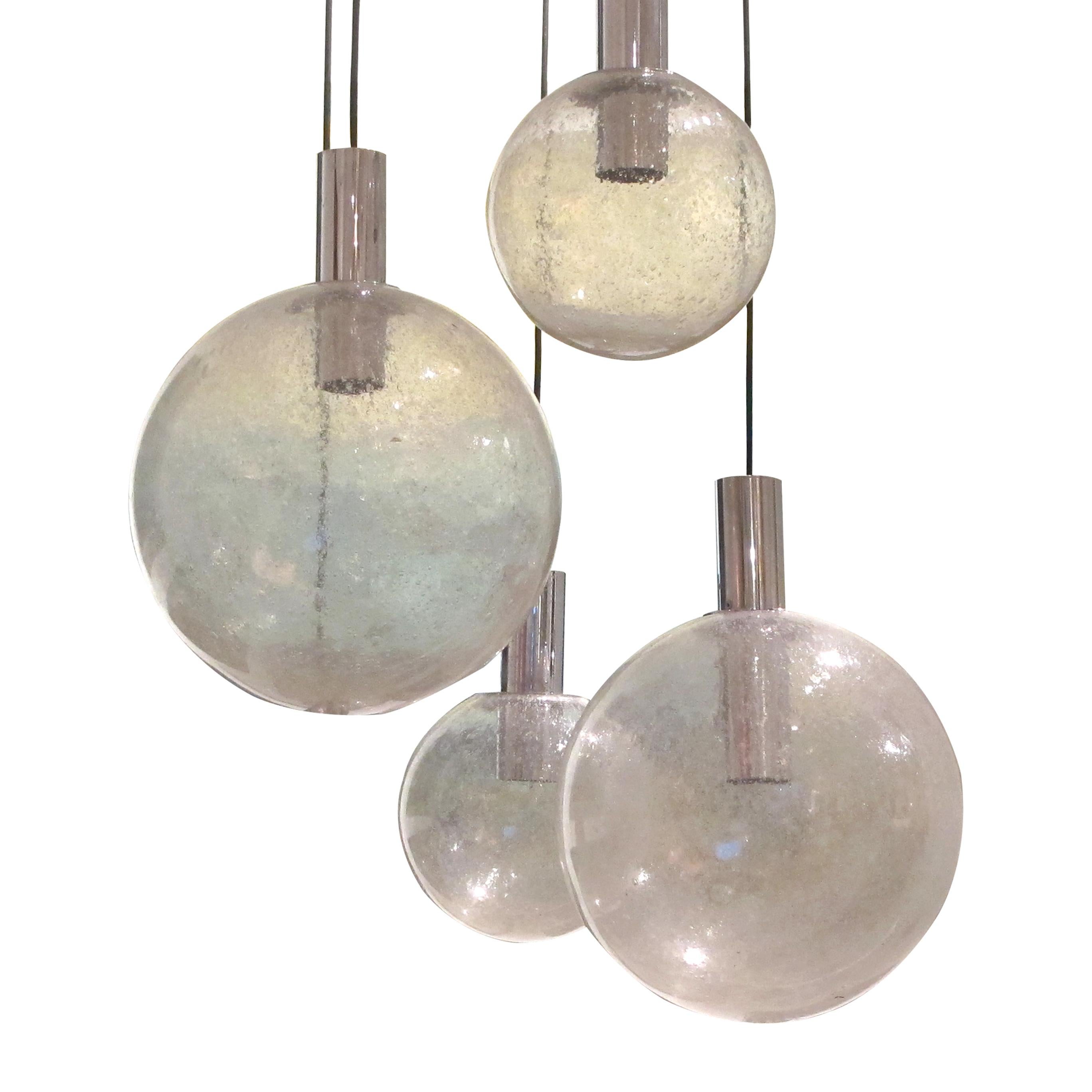 Mid-Century Modern 1960s Five Glass Globes Pendant Ceiling Light by Doria Leuchten, German