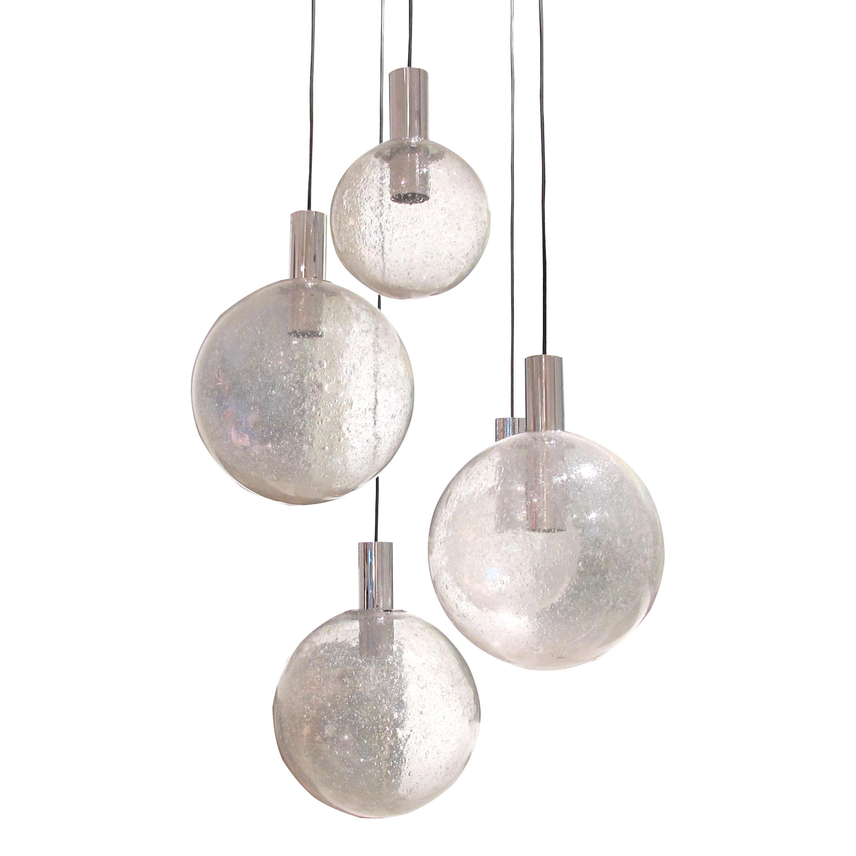 1960s Five Glass Globes Pendant Ceiling Light by Doria Leuchten, German In Good Condition In London, GB