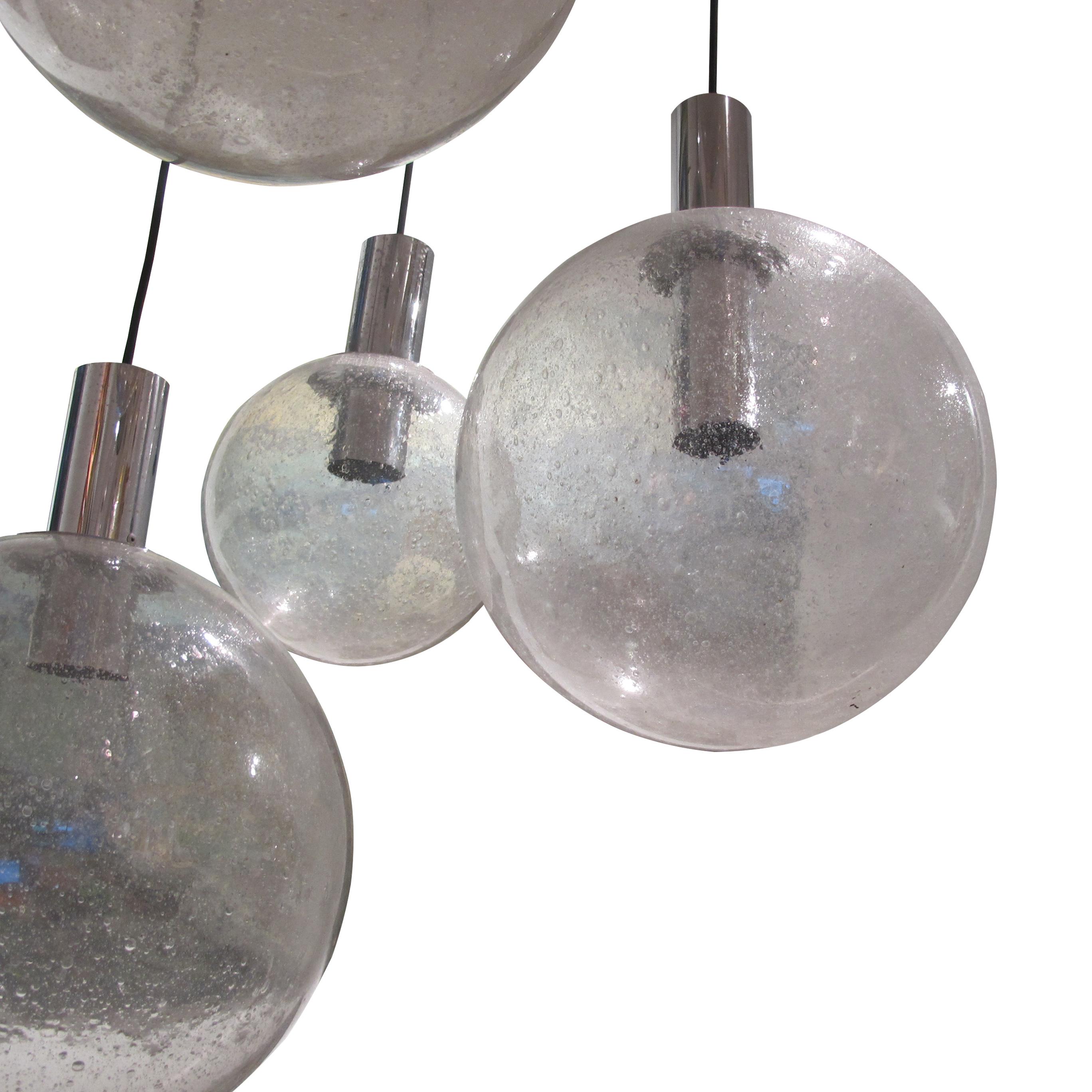 Metal 1960s Five Glass Globes Pendant Ceiling Light by Doria Leuchten, German
