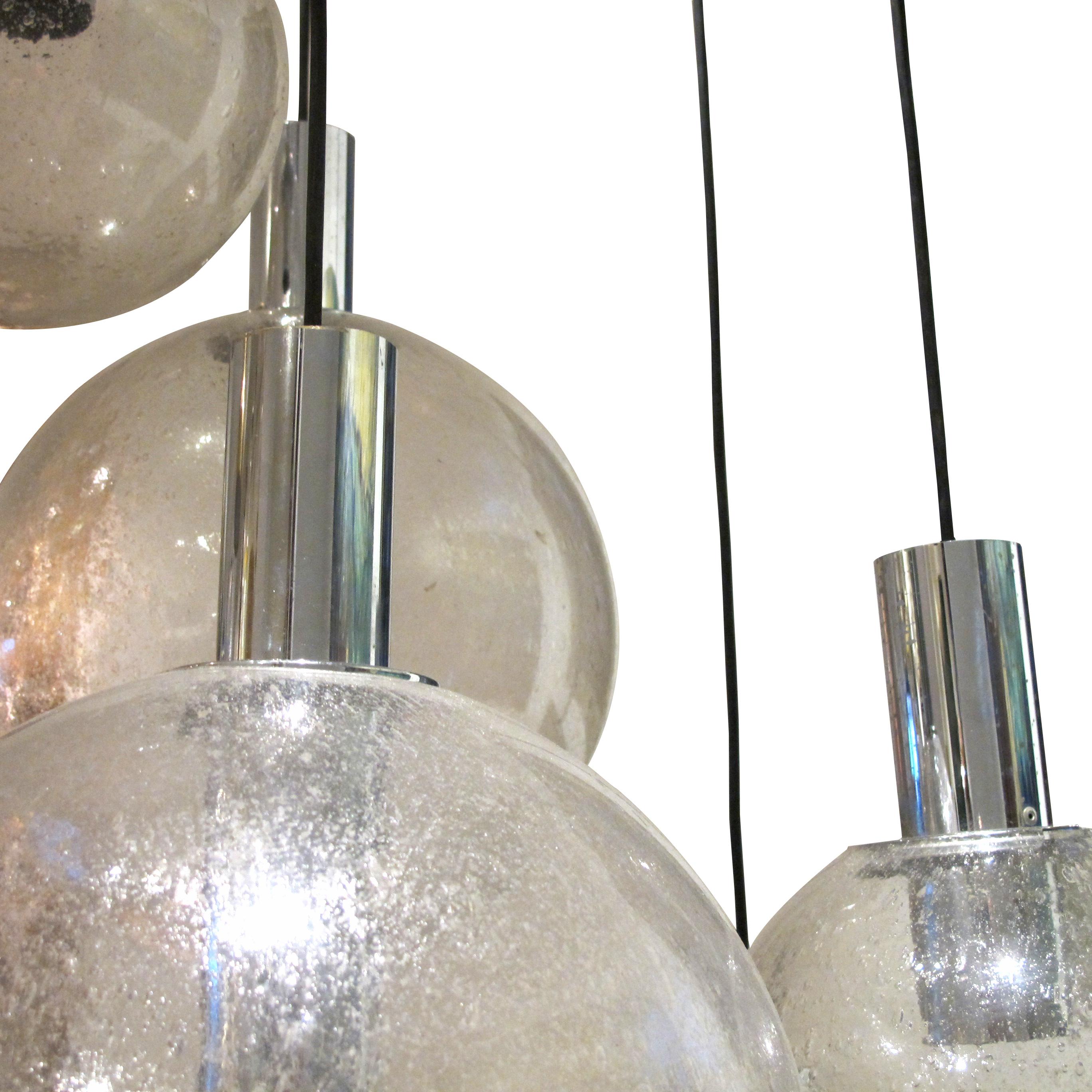 1960s Five Glass Globes Pendant Ceiling Light by Doria Leuchten, German 1
