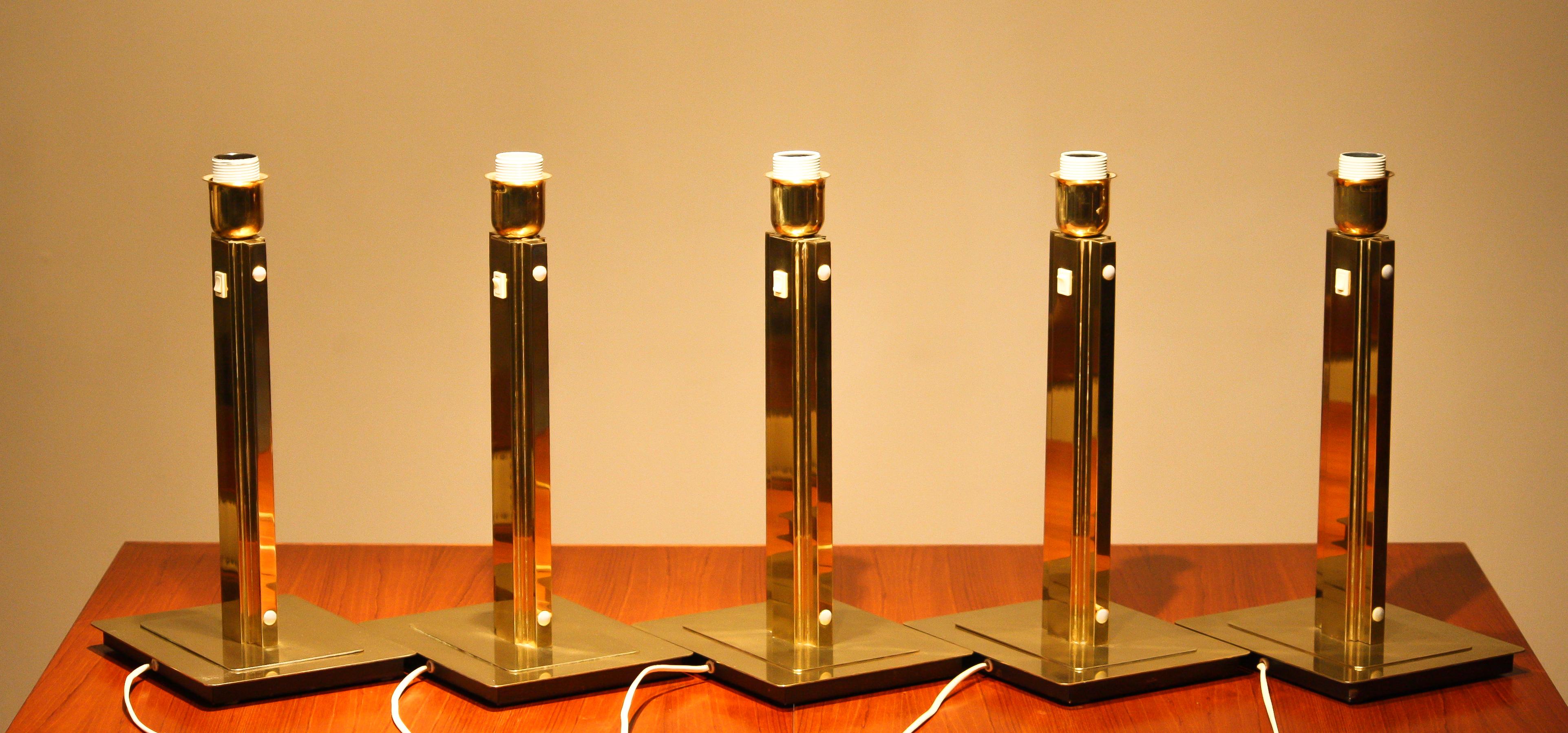 1960s, Five Hollywood Regency Polished Brass Table Lamps by Örsjö, Sweden 5