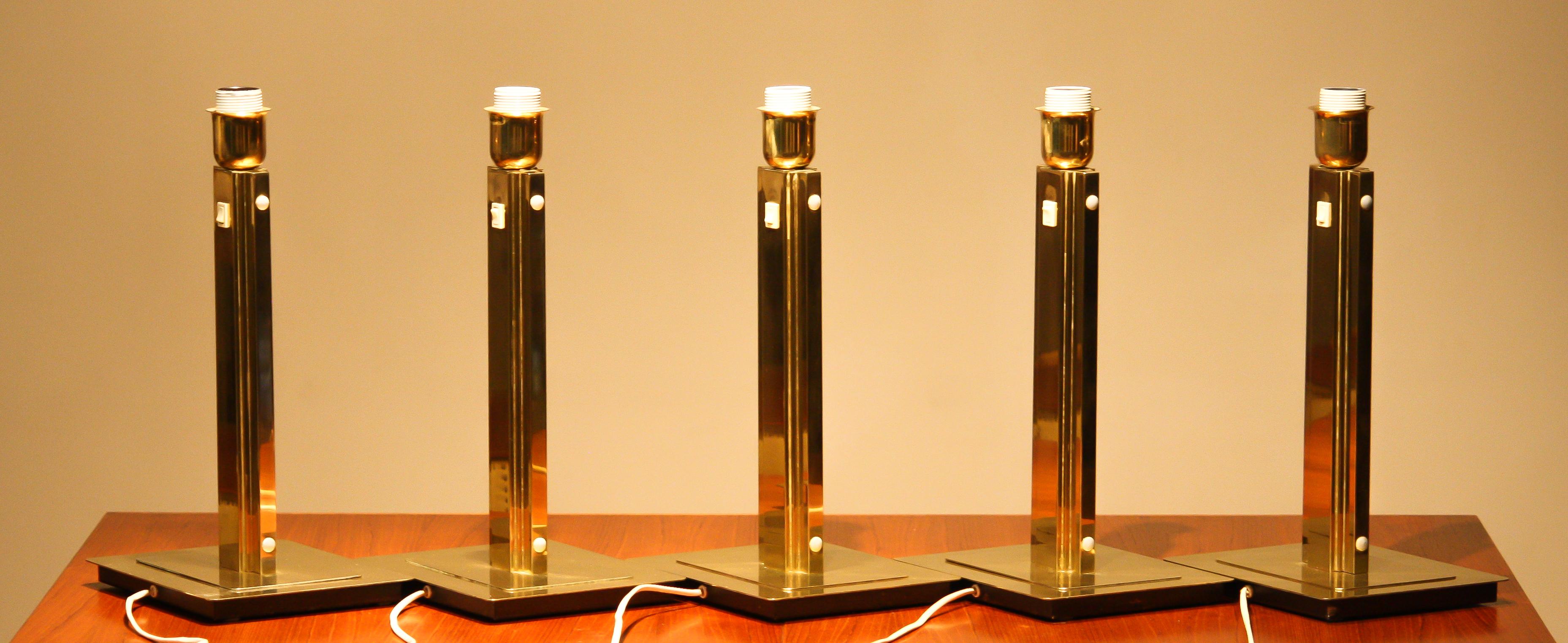 1960s, Five Hollywood Regency Polished Brass Table Lamps by Örsjö, Sweden 4