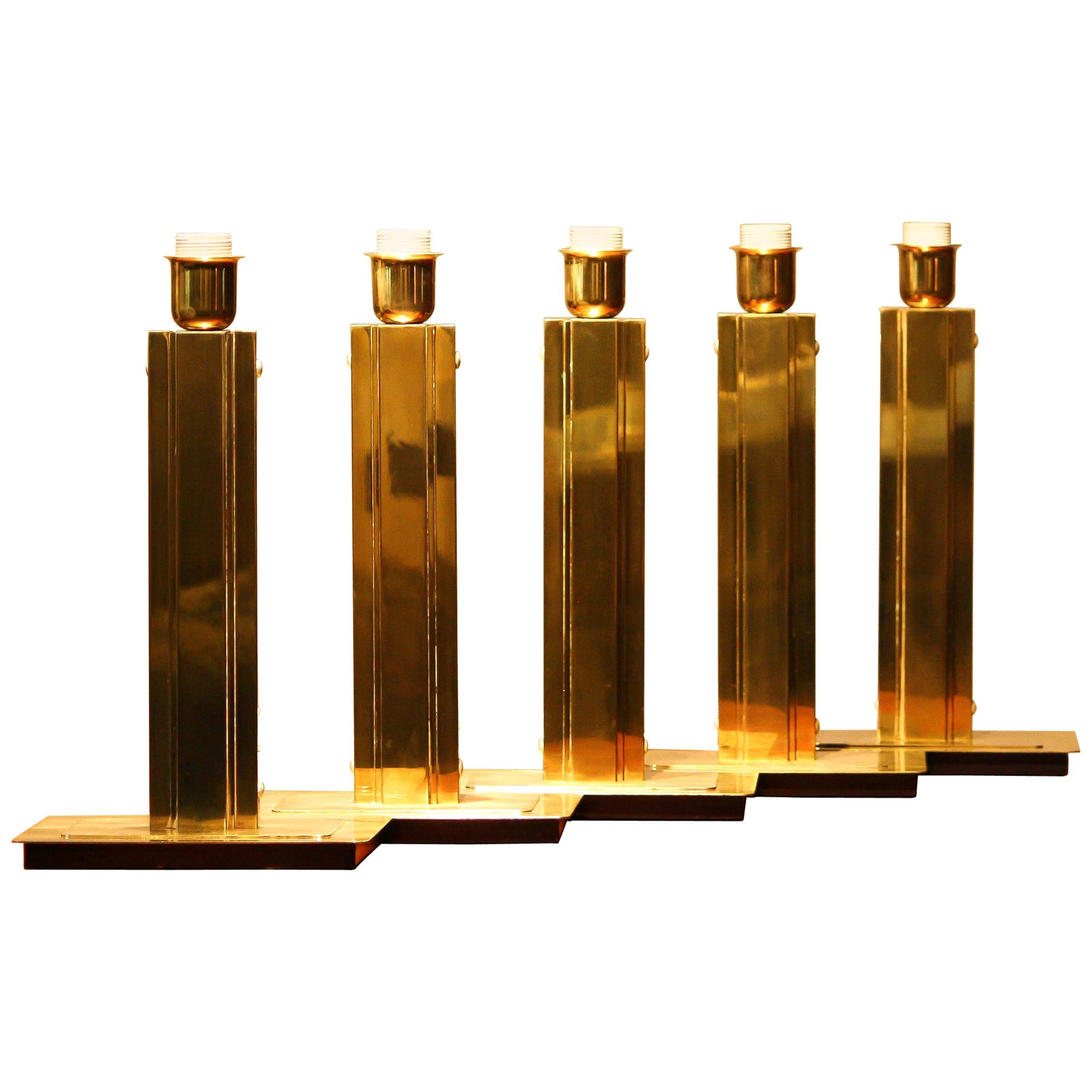 1960s, Five Hollywood Regency Polished Brass Table Lamps by Örsjö, Sweden