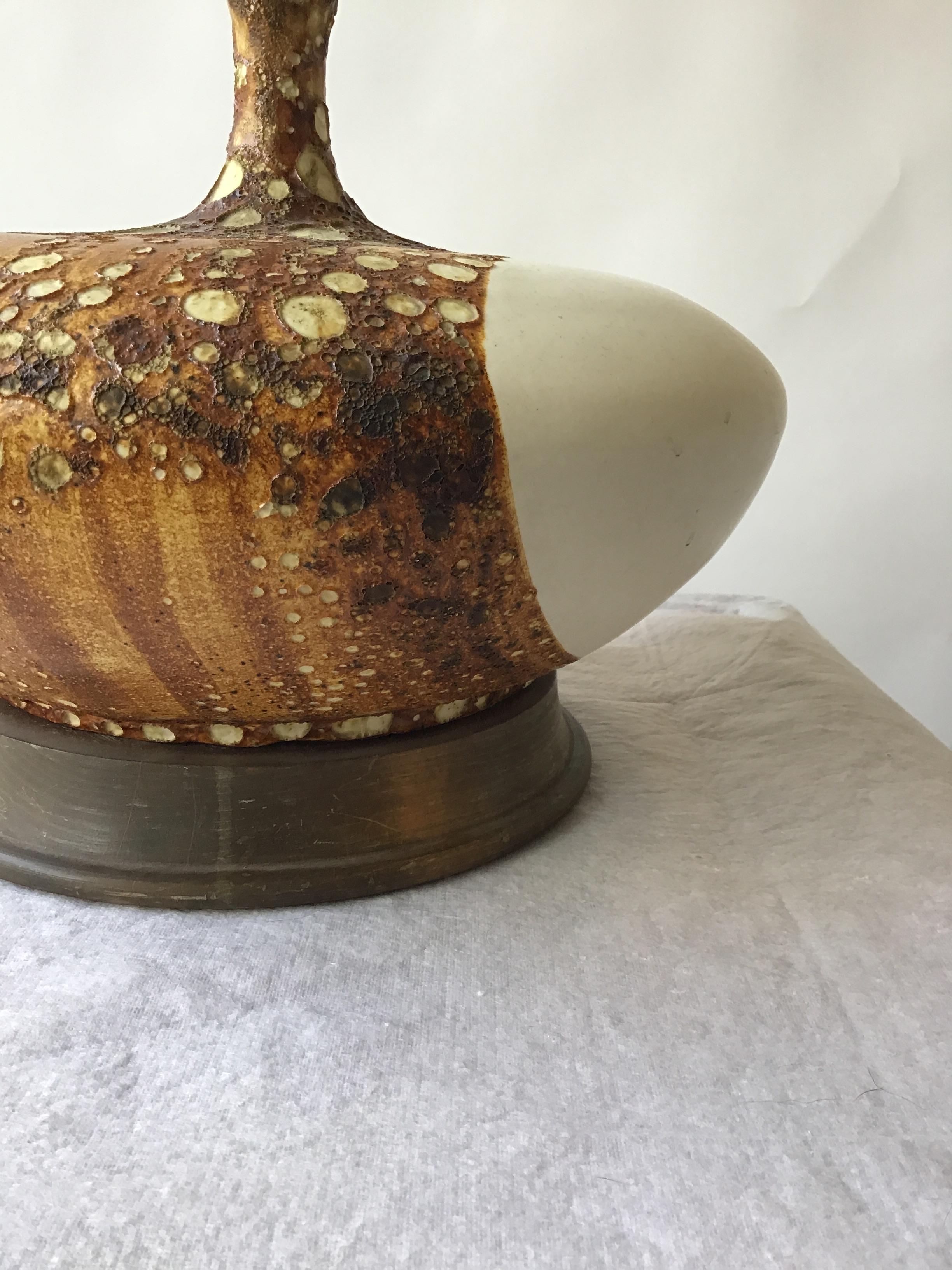 1960s Flattened Matte White Ceramic Lamp with Textural Glaze 7