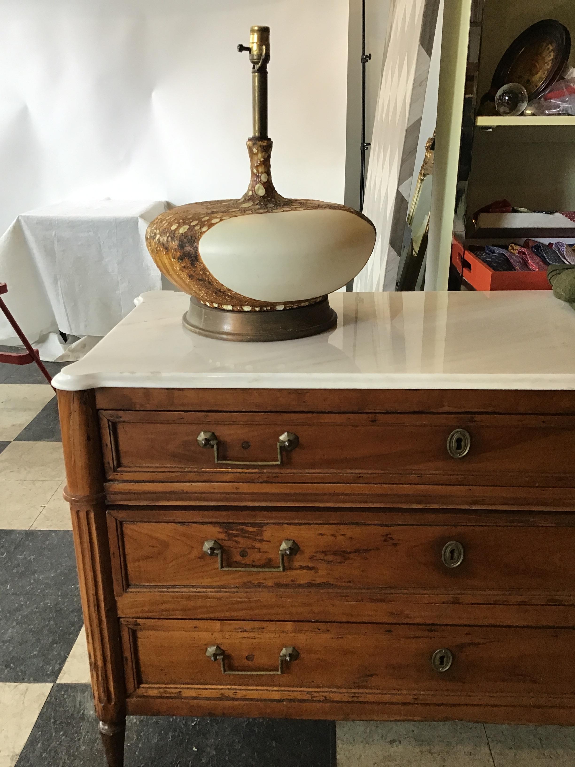 1960s Flattened Matte White Ceramic Lamp with Textural Glaze 9