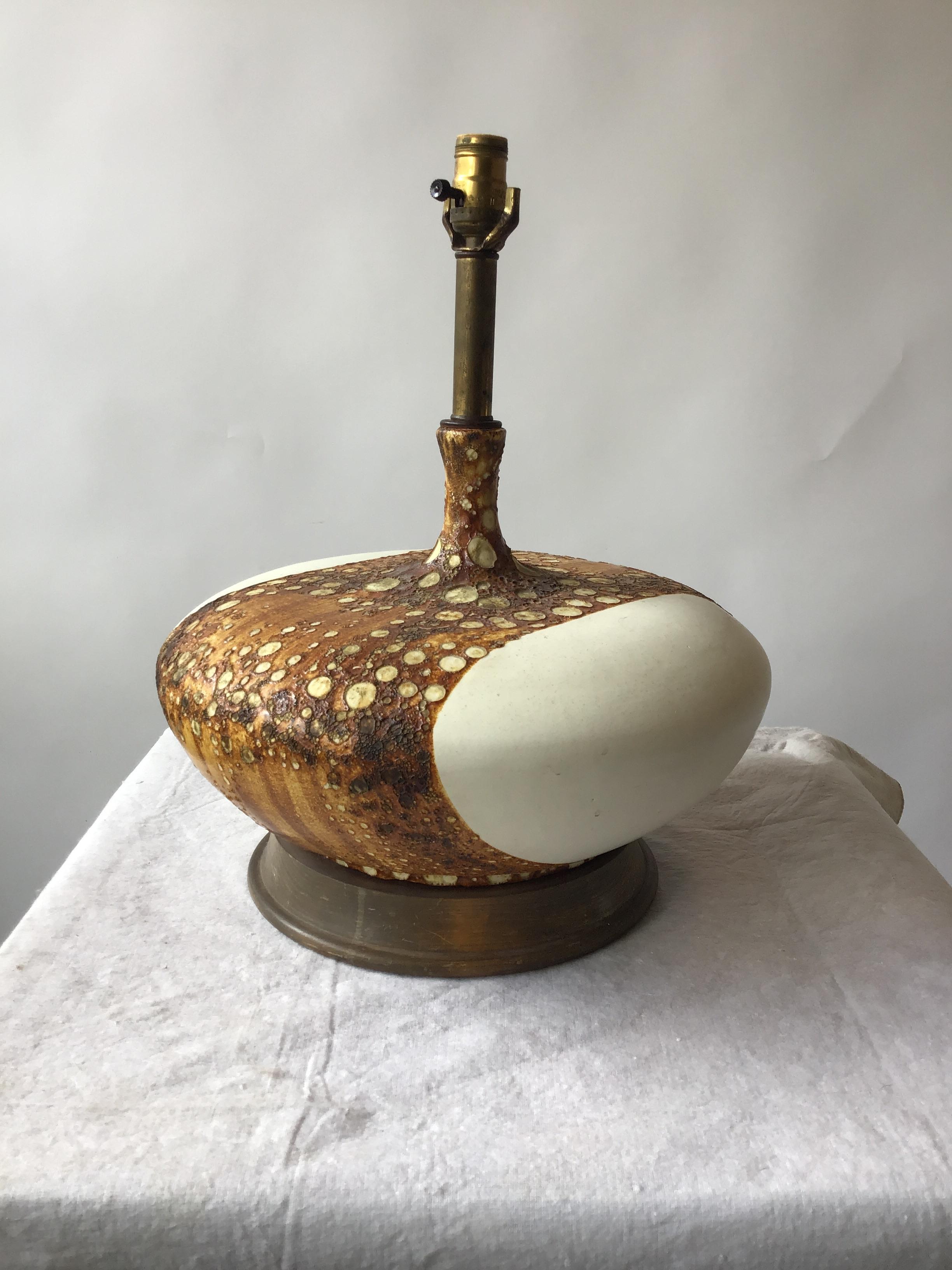 1960s Flattened Matte White Ceramic Lamp with Textural Glaze 2