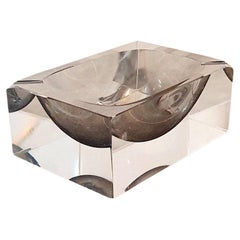 1960s Flavio Poli Clear and Grey Glass Rectangular Bowl / Ashtray