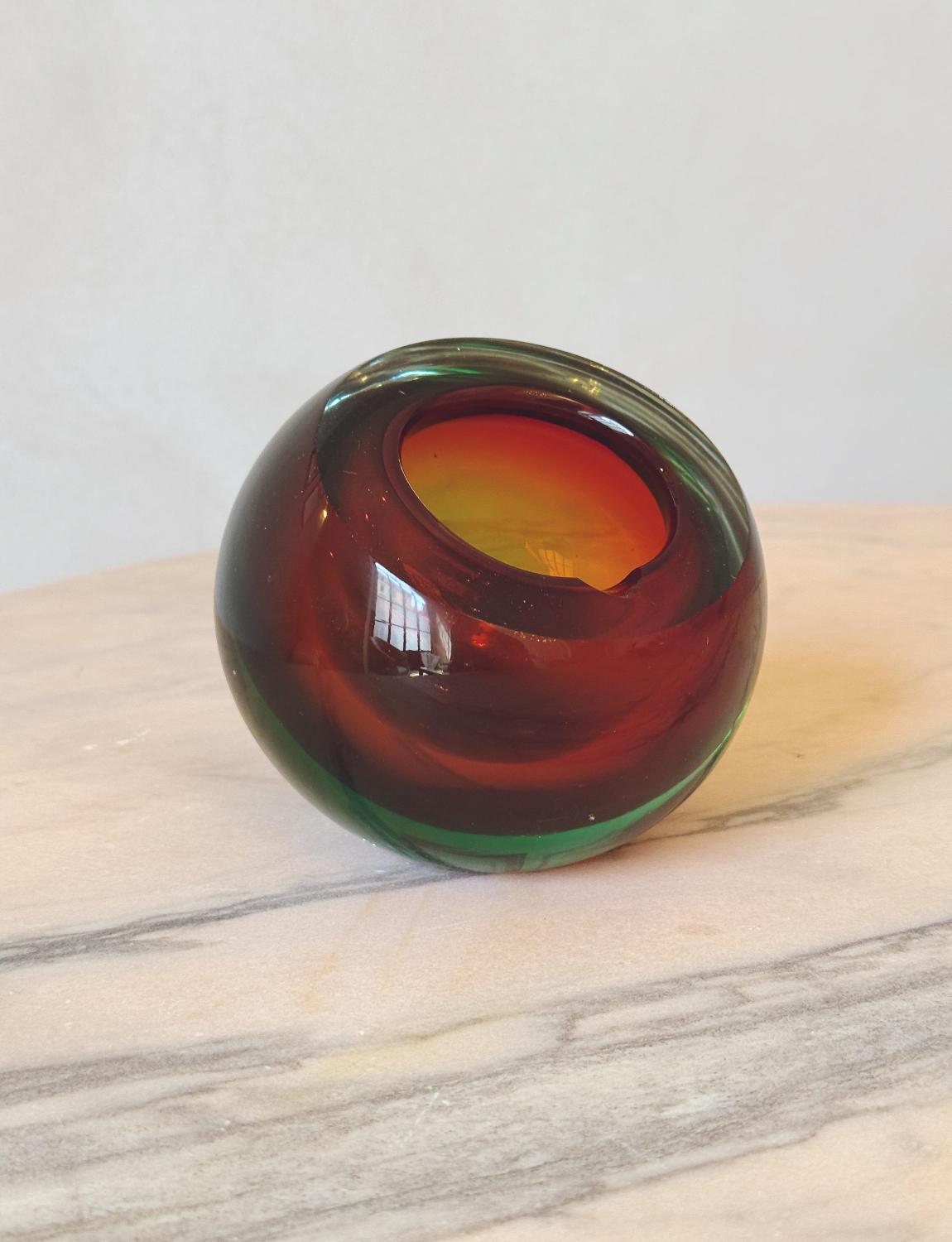 Italian 1960s Flavio Poli Red Spherical Sommerso Bowl For Sale