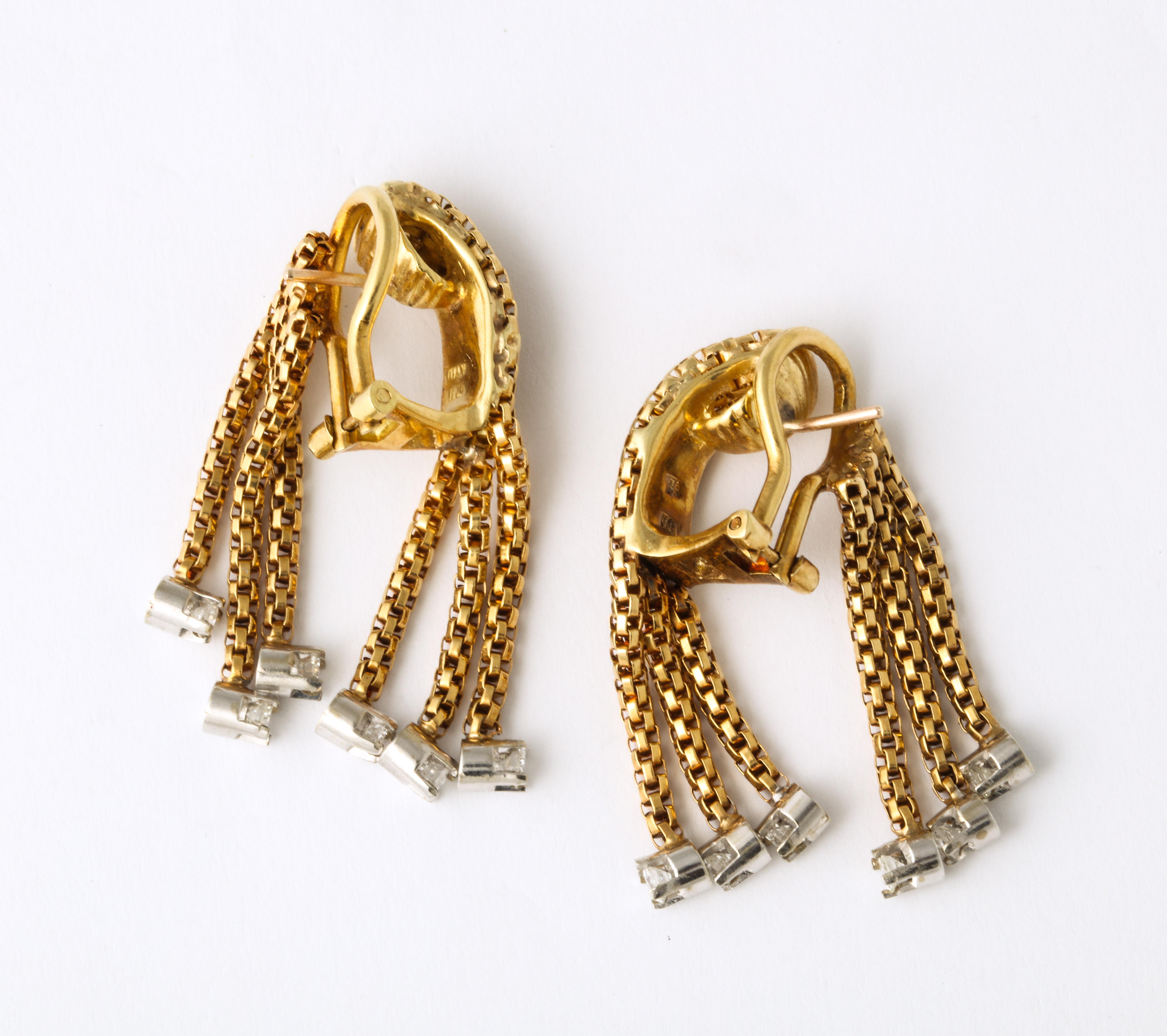 1960's Flexible and Moveable Gold and Diamond Tassel Fringe Style Earclips 5