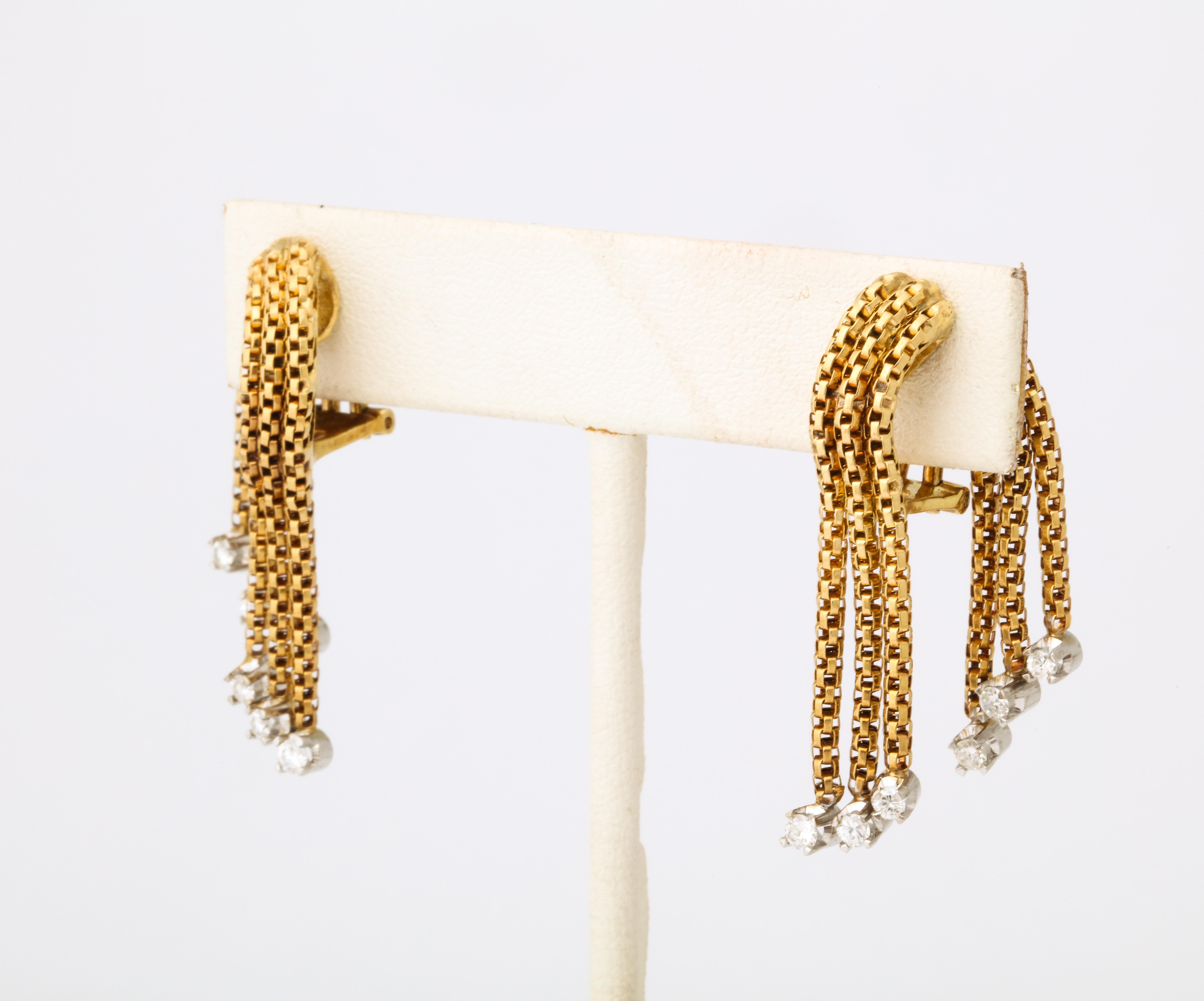 1960's Flexible and Moveable Gold and Diamond Tassel Fringe Style Earclips 1