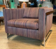 1960's Floating Chrome Frame Cube Lounge Chair by Milo Baughman