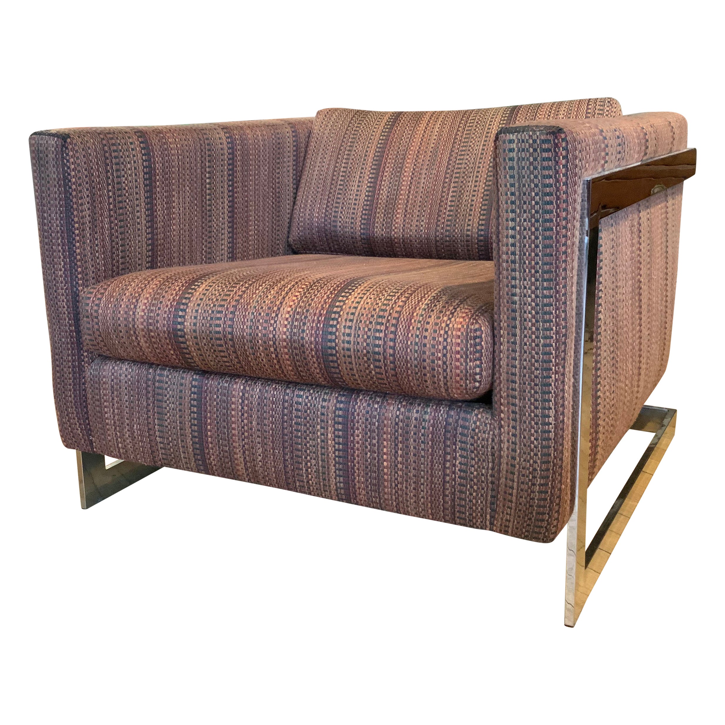 1960's Floating Chrome Frame Cube Lounge Chair by Milo Baughman For Sale