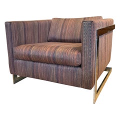 1960's Floating Chrome Frame Cube Lounge Chair by Milo Baughman