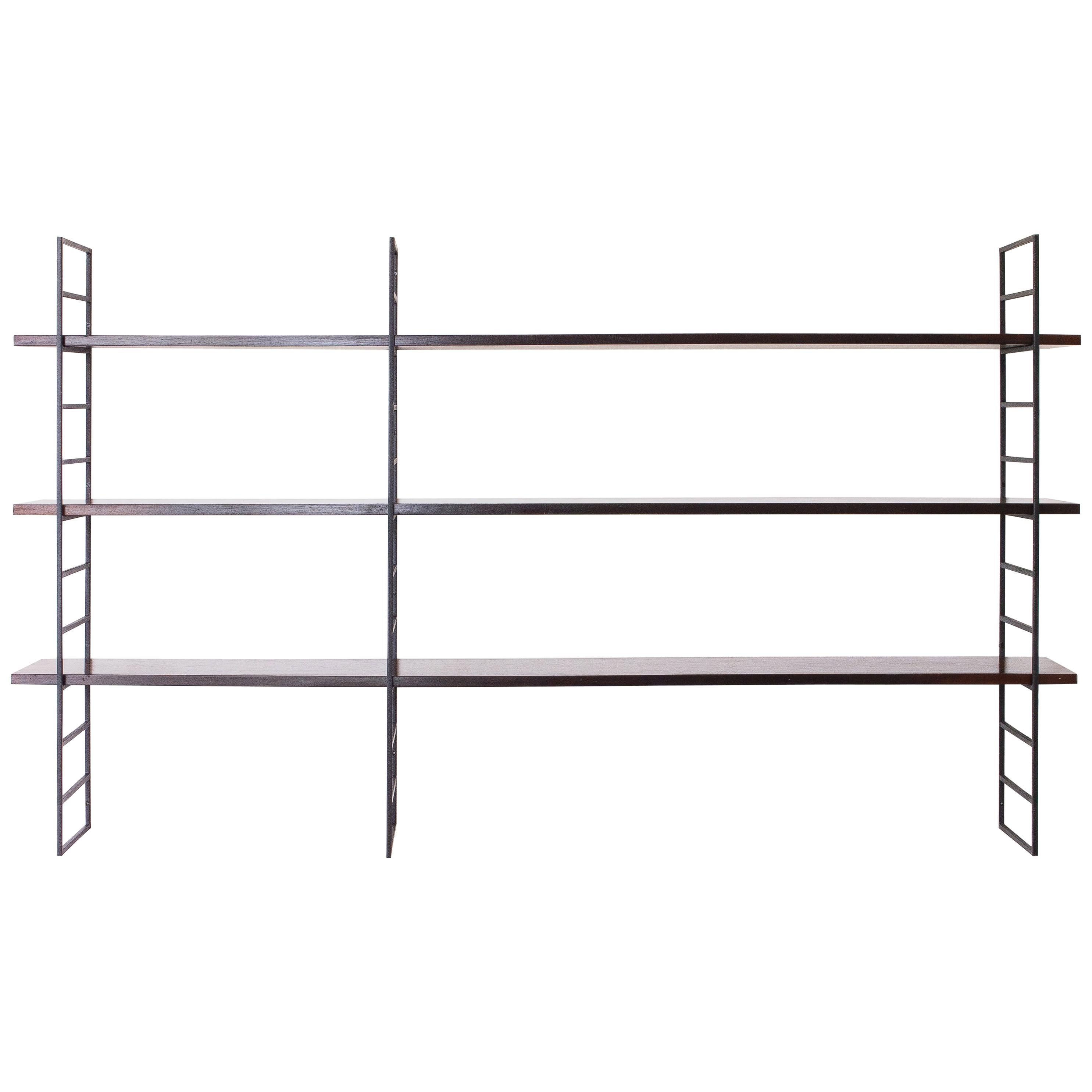 1960s Floating Shelving Unit in Rosewood and Wrought Iron, Brazilian Modernism