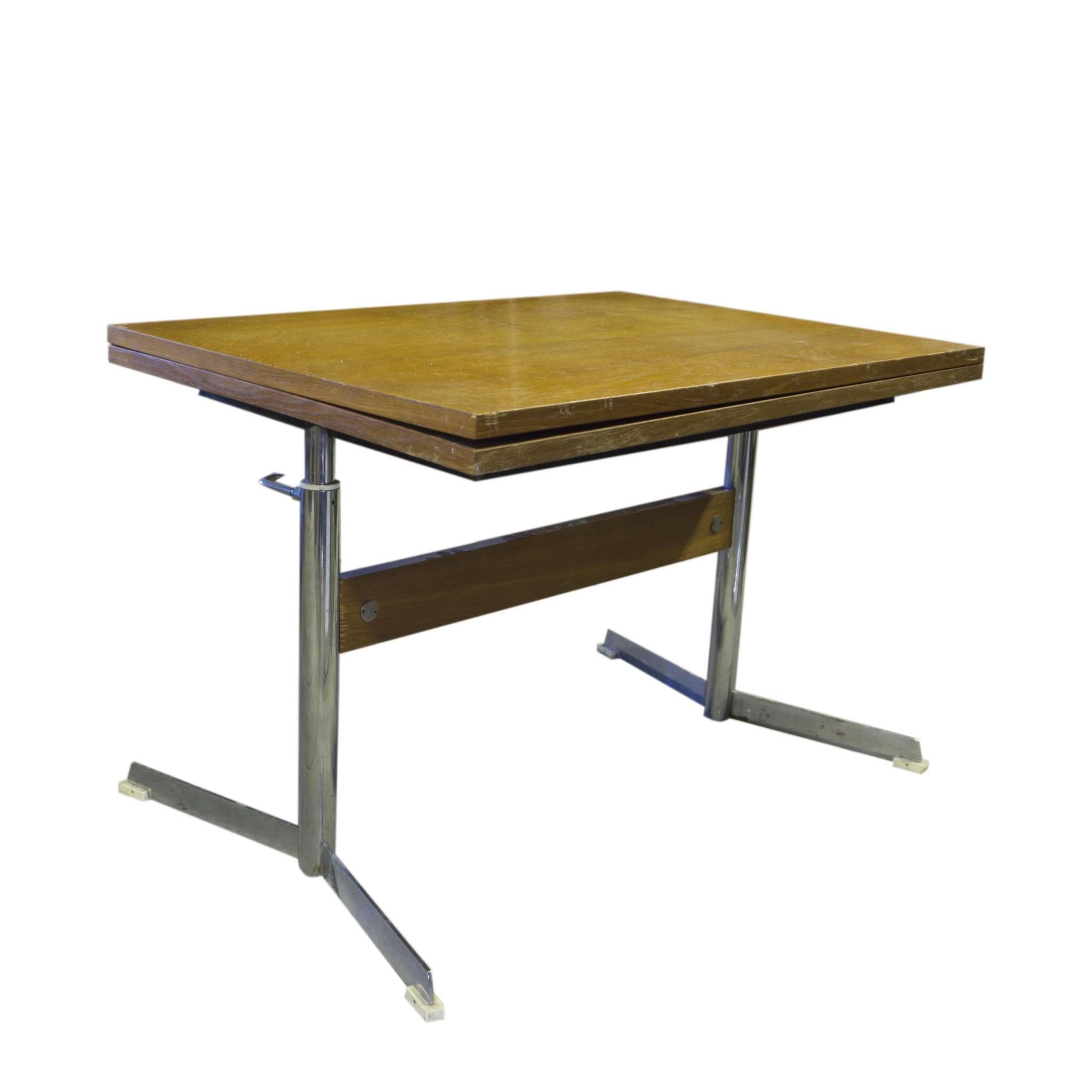 Mid-Century Modern 1960s, Floding Coffee or Dinning Table on Chrom Metal Base For Sale