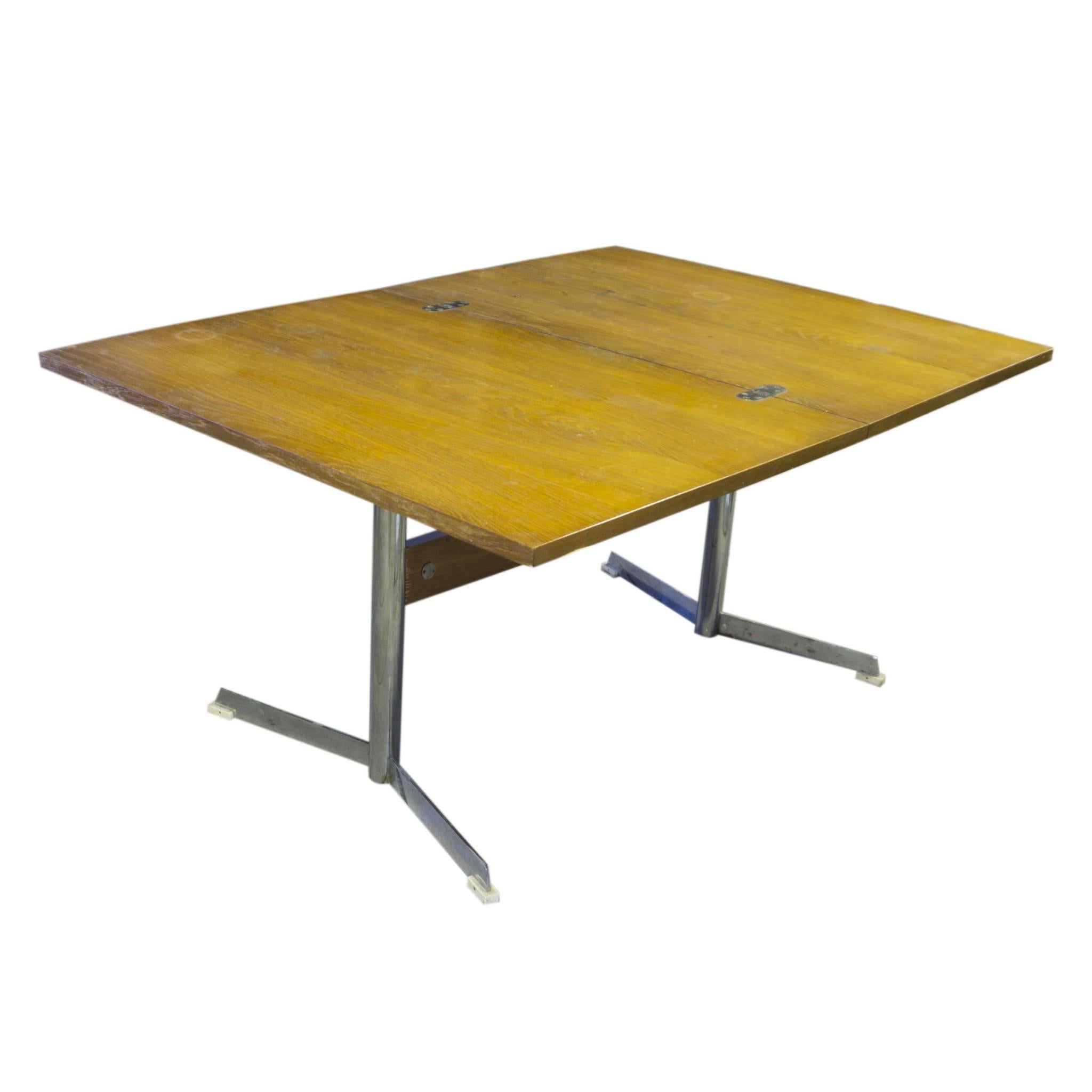 1960s, Floding Coffee or Dinning Table on Chrom Metal Base In Good Condition For Sale In Prague 8, CZ