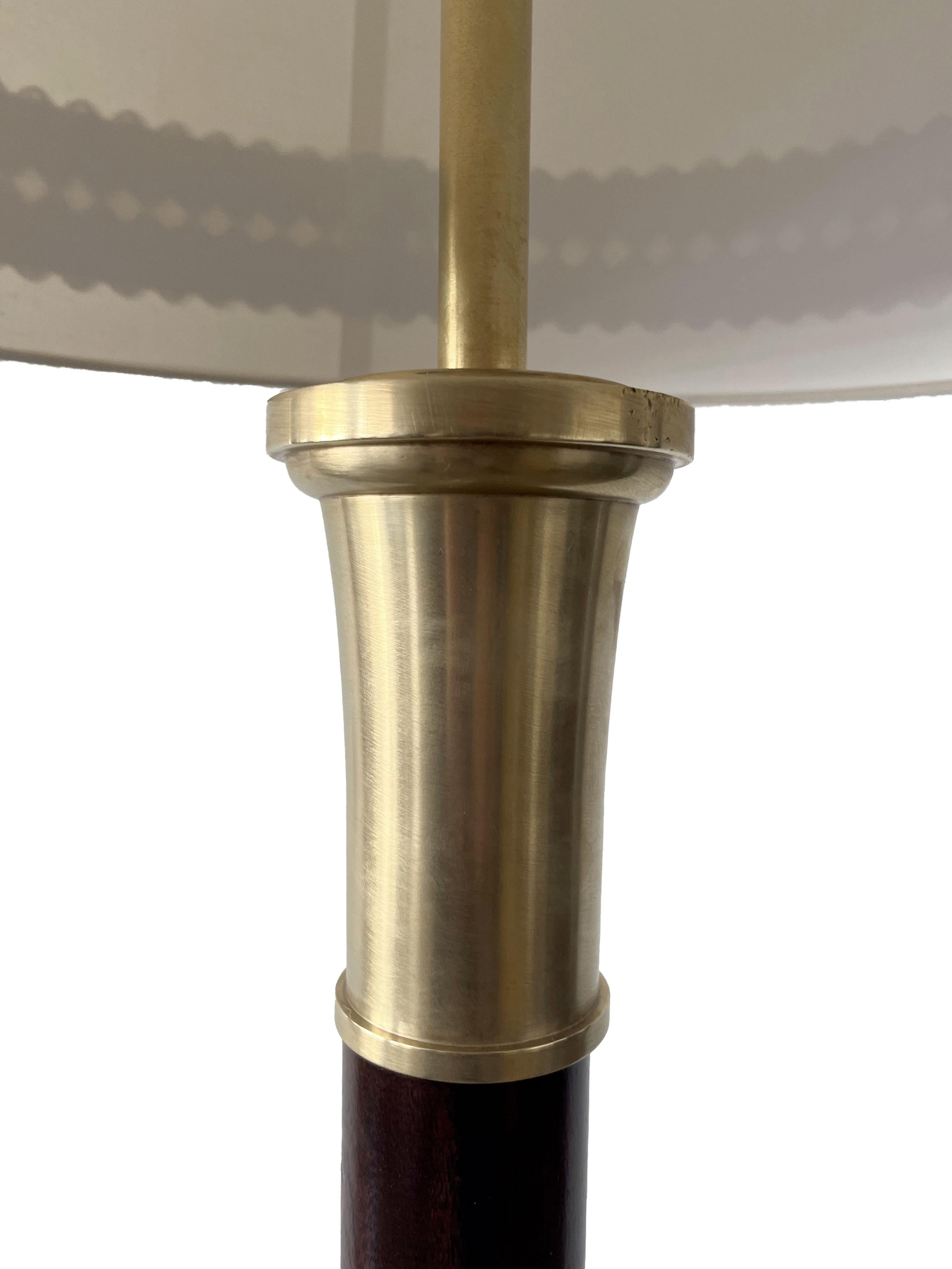 Mid-Century Modern 1960s Floor Lamp from Metalarte, Mahogany, Brass, Two-Light, Spain For Sale