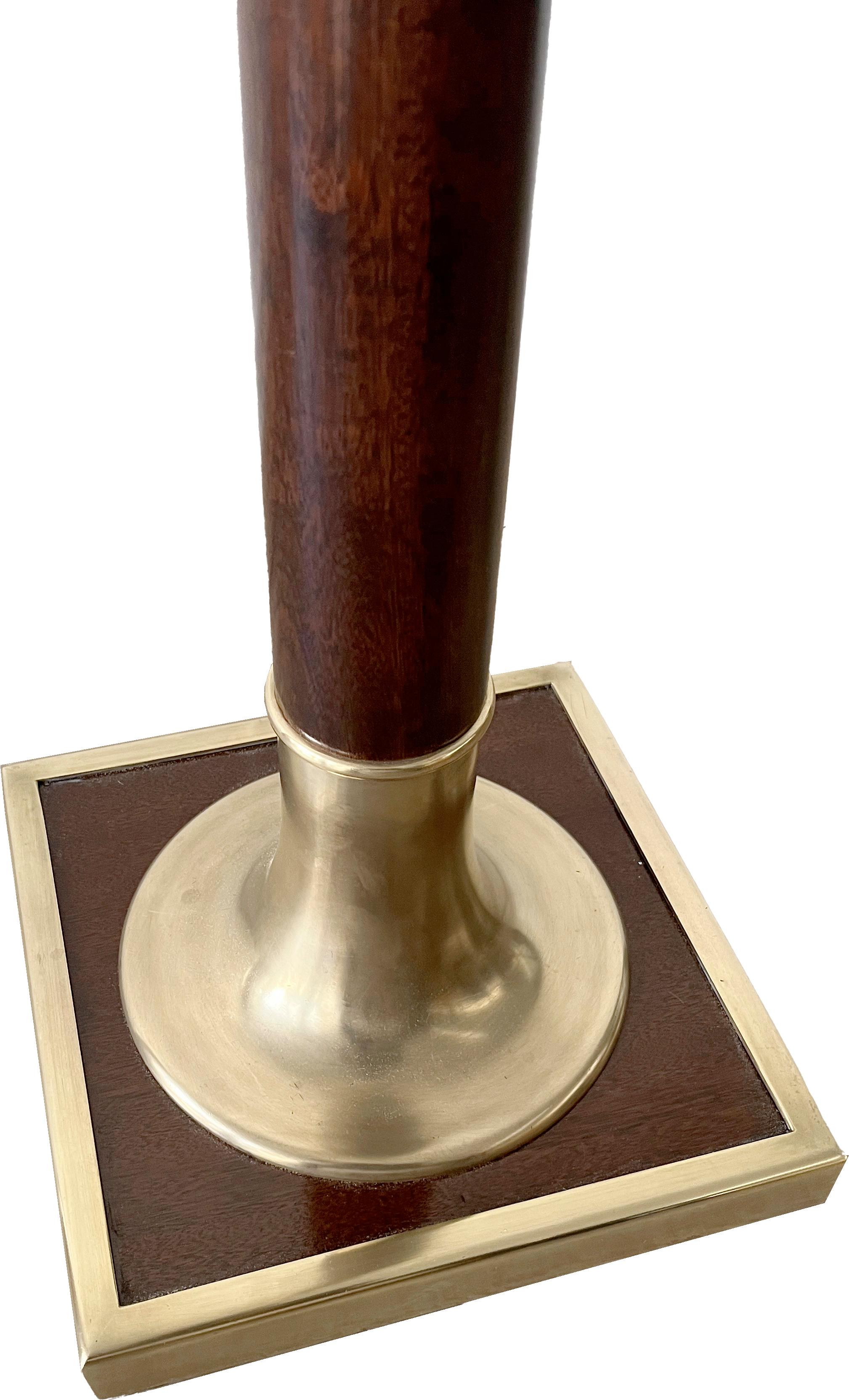 Spanish 1960s Floor Lamp from Metalarte, Mahogany, Brass, Two-Light, Spain For Sale
