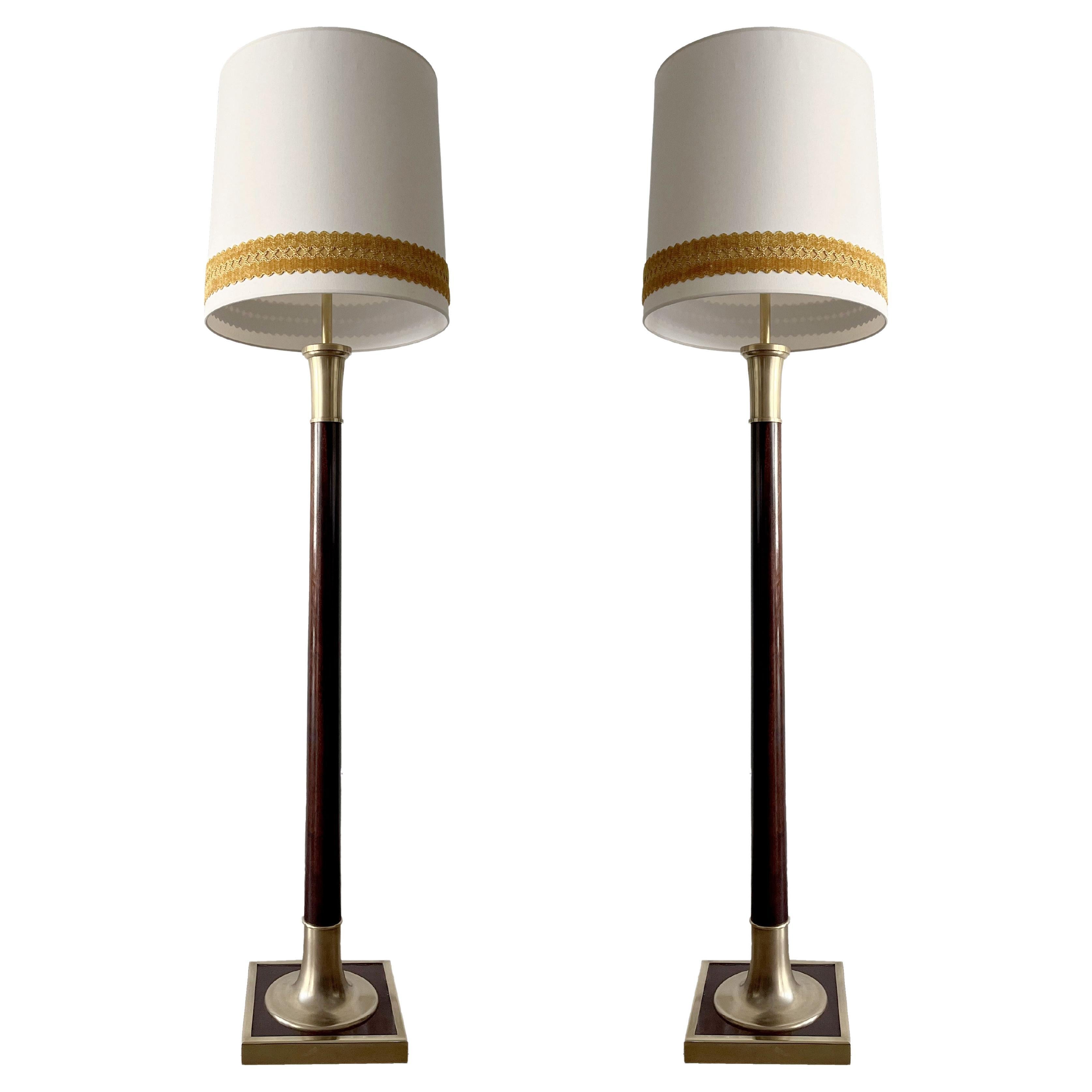 Lámpara de pie de los años 60 de Metalarte Spain, caoba, latón, dos luces