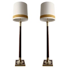 1960s Floor Lamp from Metalarte, Mahogany, Brass, Two-Light, Spain