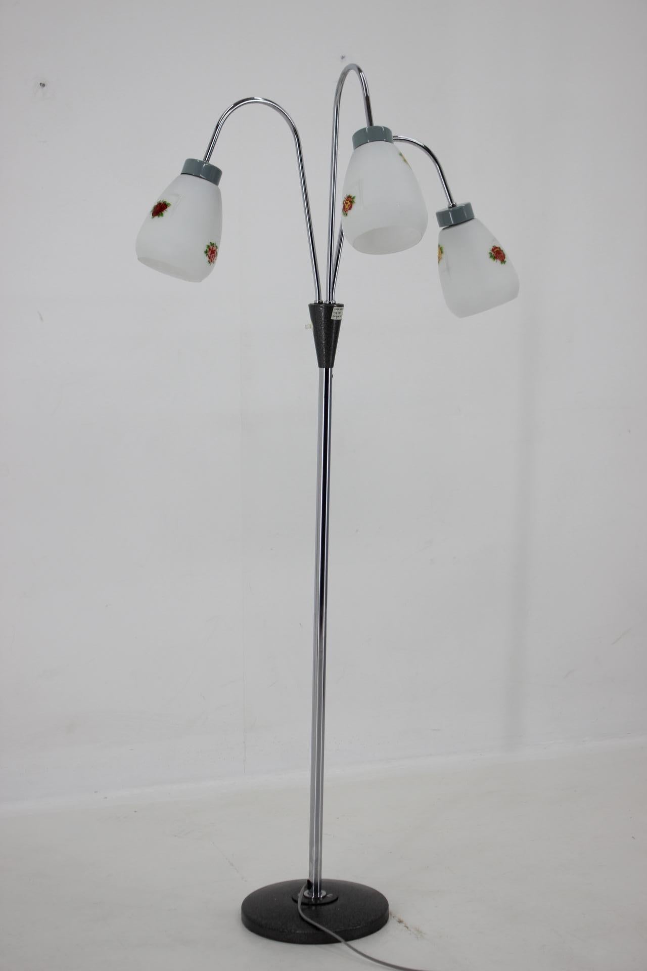 Mid-Century Modern 1960s, Floor Lamp with Glass Shades, Czechoslovakia For Sale