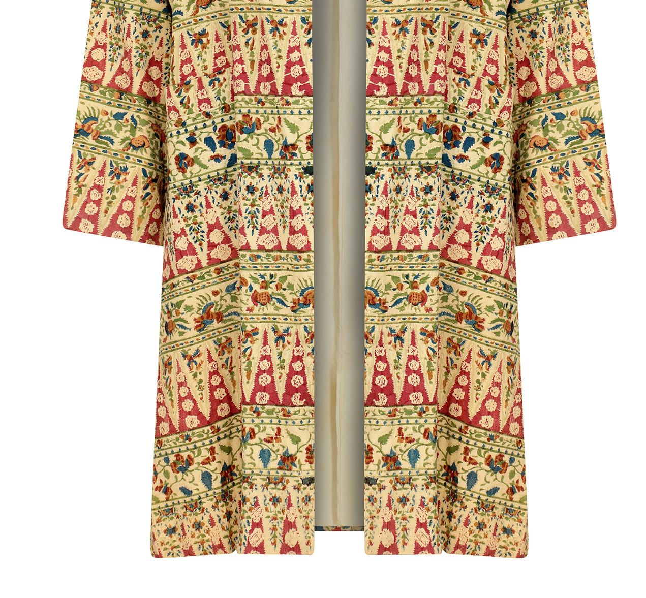 Women's 1960s Floral Block Print Swing Overcoat For Sale