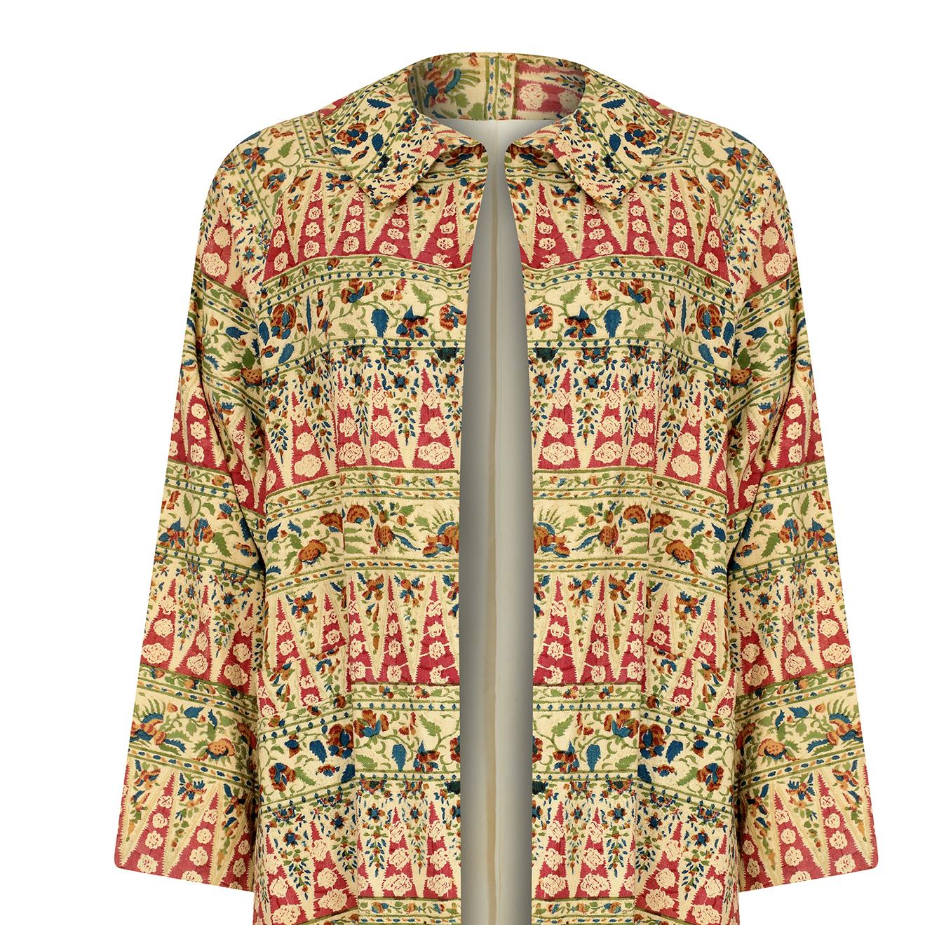 1960s Floral Block Print Swing Overcoat For Sale 1