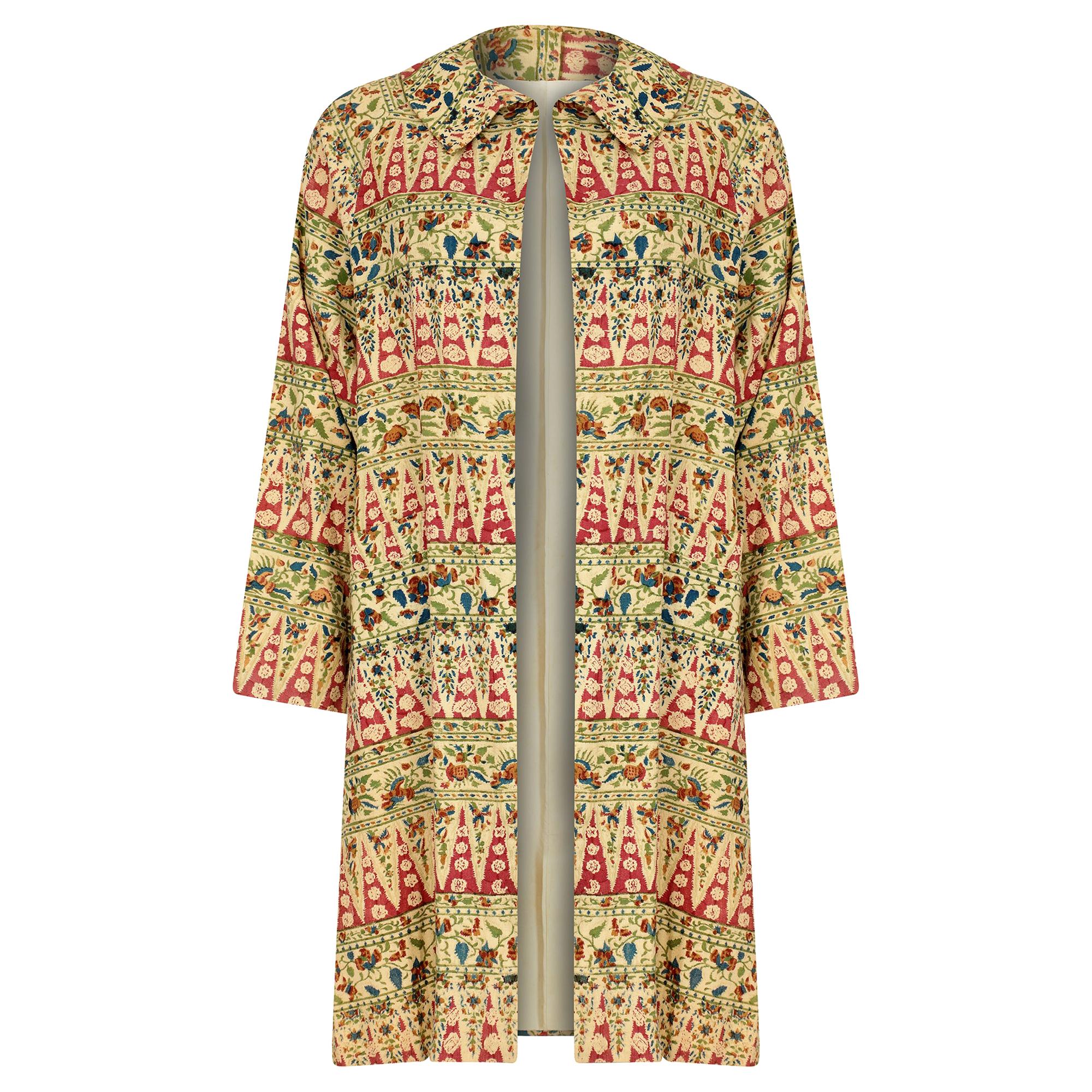 1960s Floral Block Print Swing Overcoat For Sale