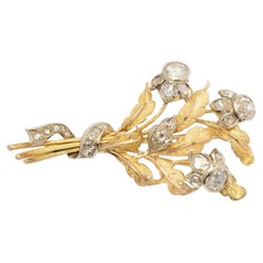 1960er Jahre Blumenstrauß-Brosche aus 18 Karat Gold mit Diamanten im Rosen- und Altschliff