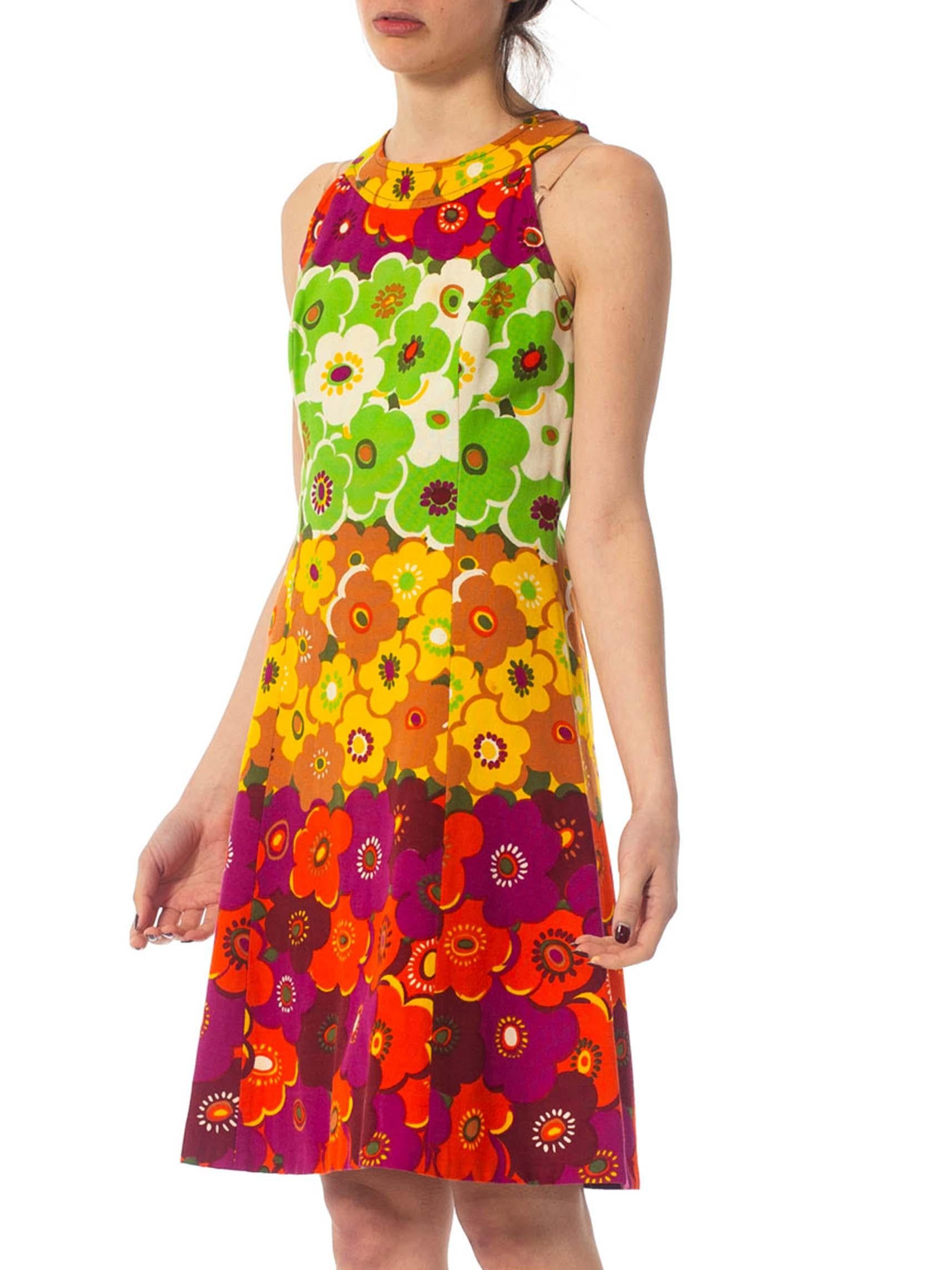 Red 1960S Floral Cotton Mod Dress For Sale