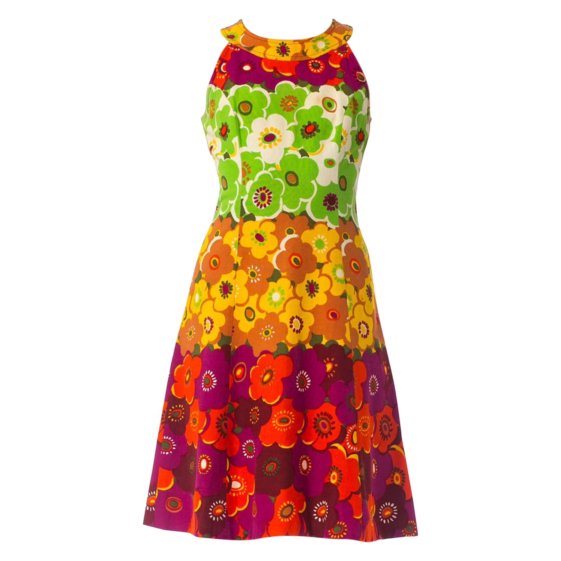1960S Floral Cotton Mod Dress