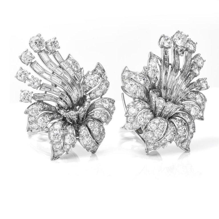Women's 1960s Floral Diamond Cluster Day and Night Drop Earrings