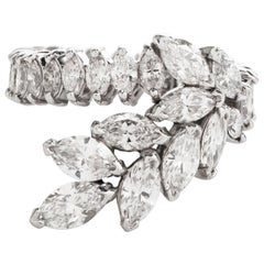 1960s Floral Diamond Marquise Cluster Platinum Ring